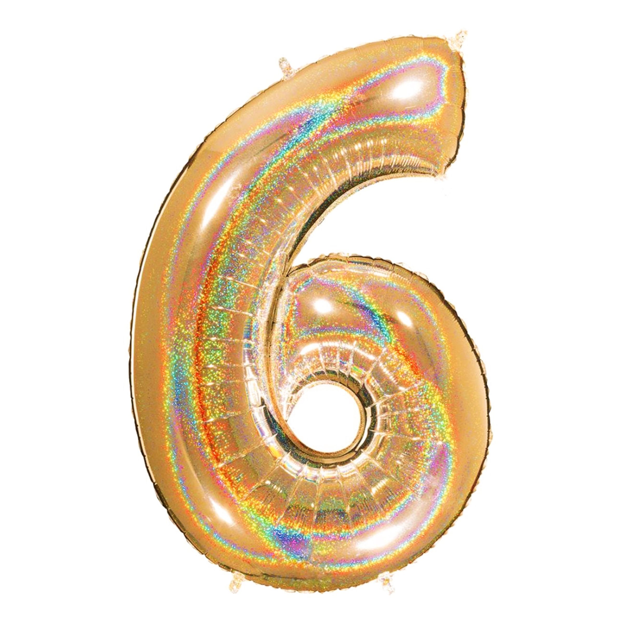Sifferballong Glitter Guld - Siffra 6 | Hem - Festartiklar - Ballonger - Folieballonger | Pryloteket