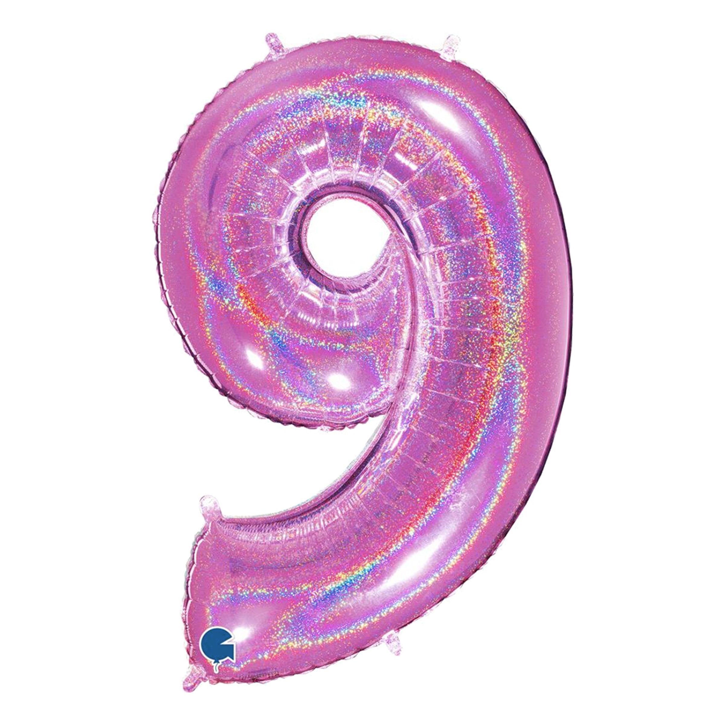Läs mer om Sifferballong Glitter Rosa - Siffra 9