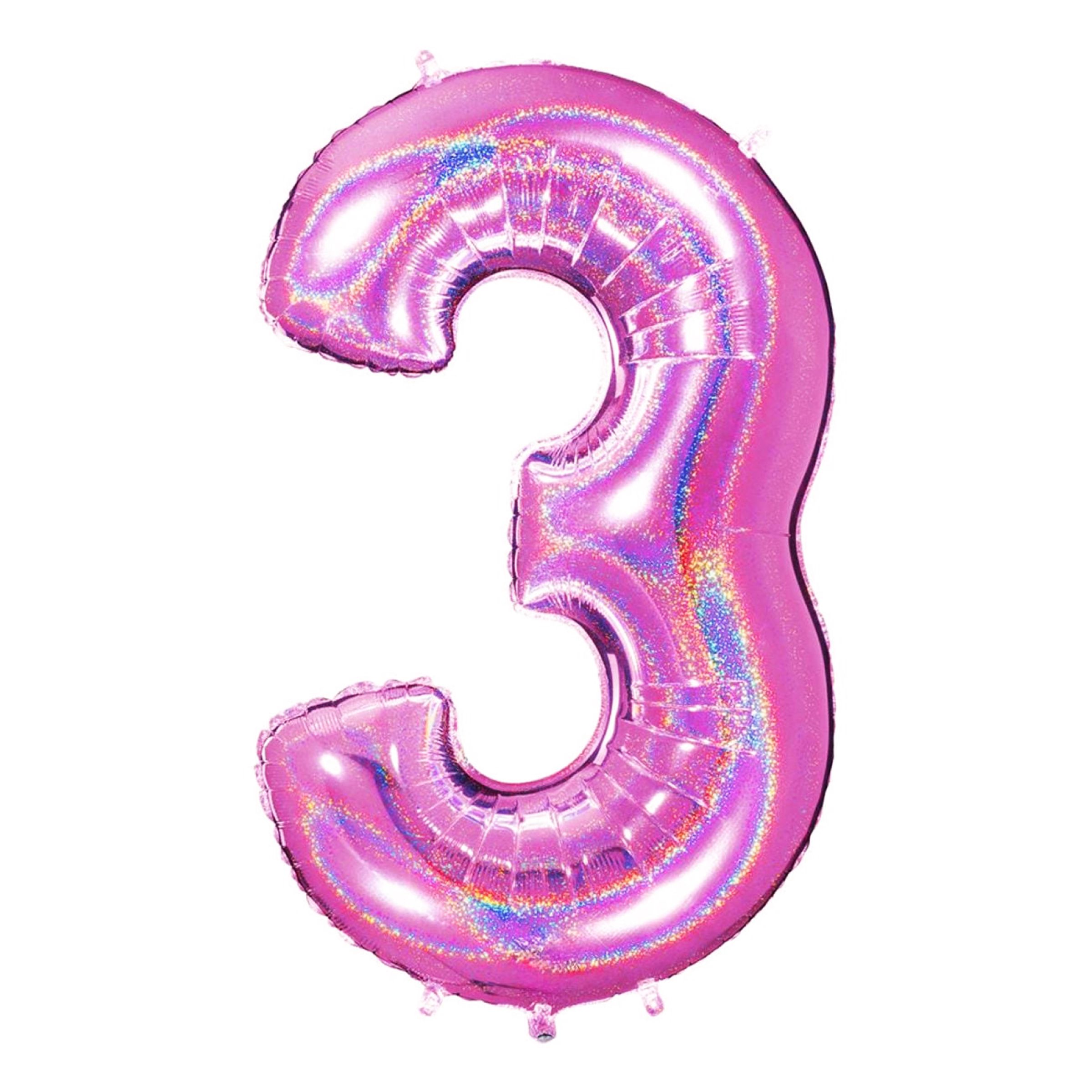 Sifferballong Glitter Rosa - Siffra 3 | Hem - Festartiklar - Ballonger - Folieballonger | Pryloteket