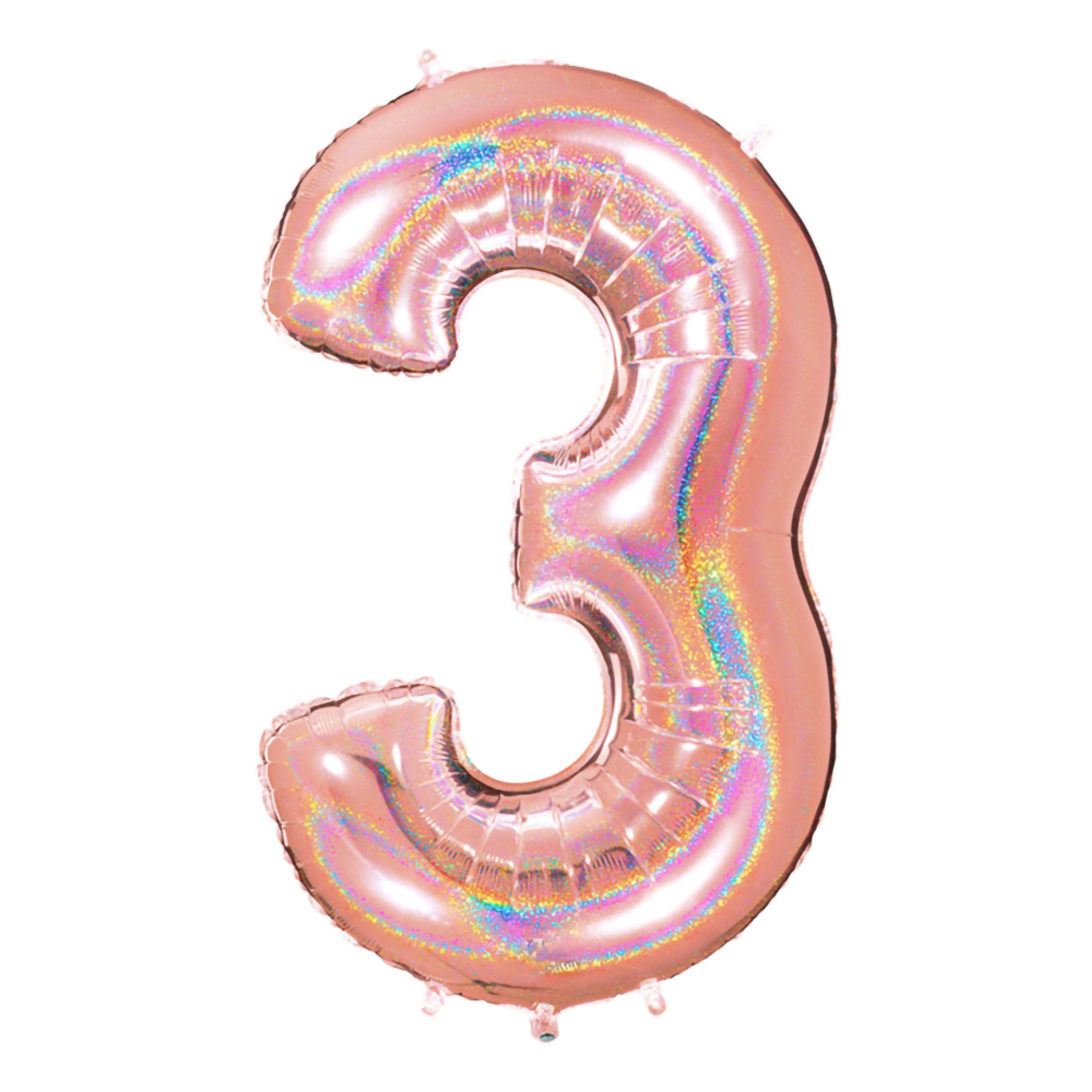 Sifferballong Glitter Roséguld - Siffra 3 | Hem - Festartiklar - Ballonger - Sifferballonger | Pryloteket