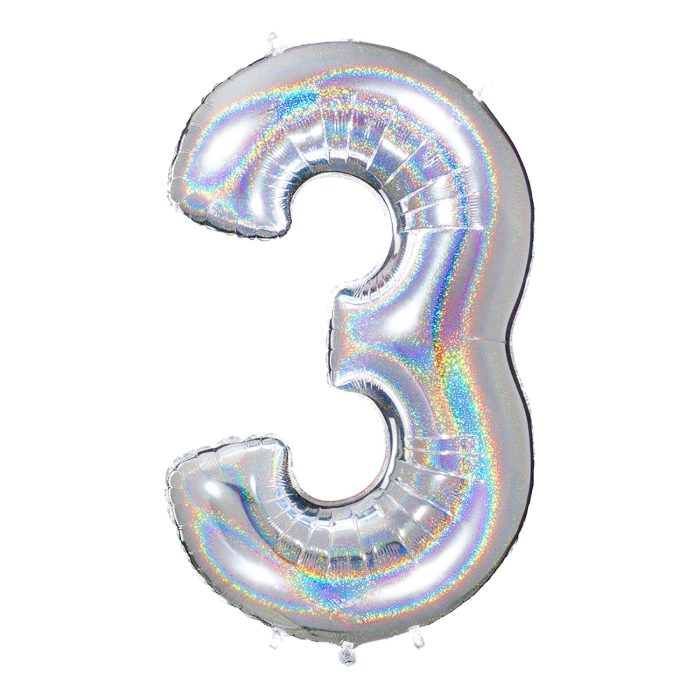Sifferballong Glitter Silver - Siffra 3 | Hem - Festartiklar - Ballonger - Folieballonger | Pryloteket