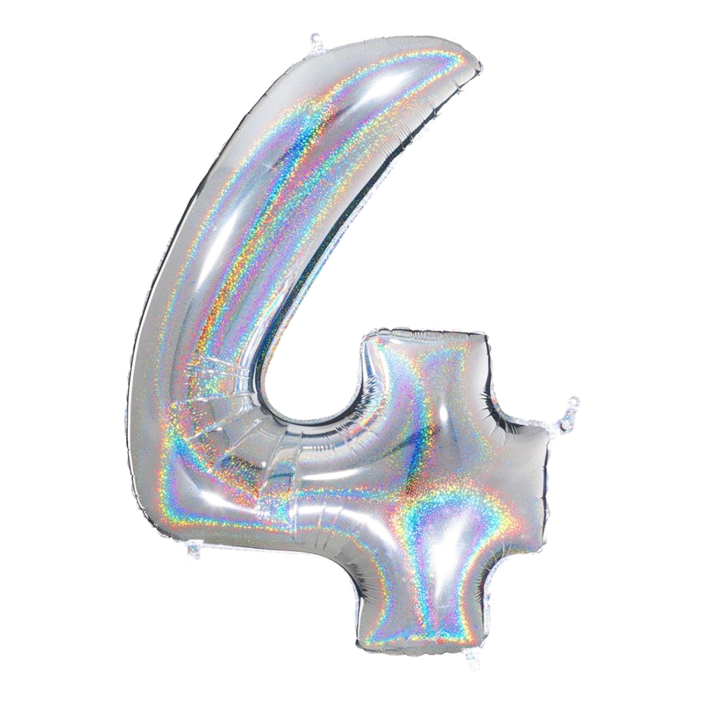 Sifferballong Glitter Silver - Siffra 4 | Hem - Festartiklar - Ballonger - Folieballonger | Pryloteket