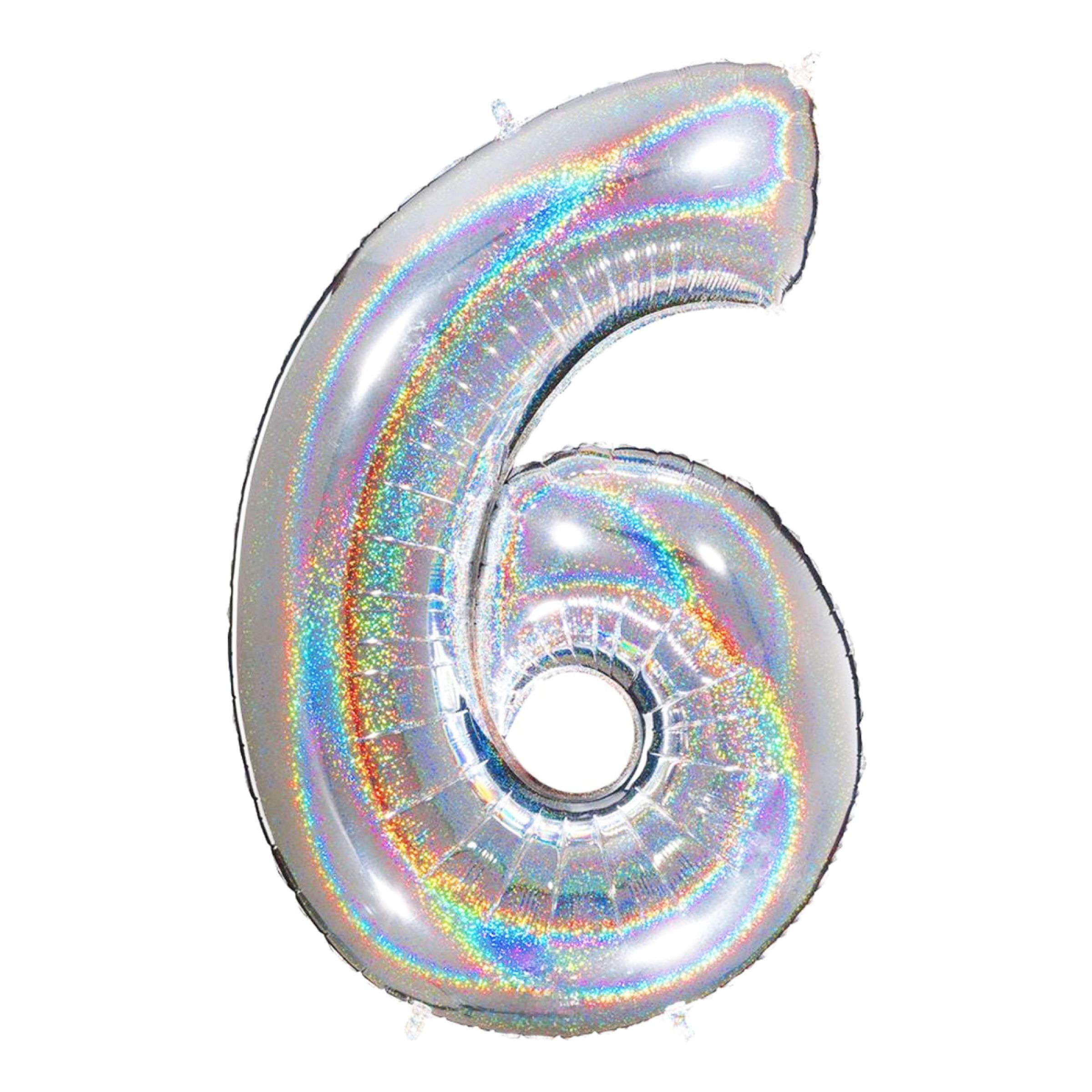 Sifferballong Glitter Silver - Siffra 6 | Hem - Festartiklar - Ballonger - Folieballonger | Pryloteket