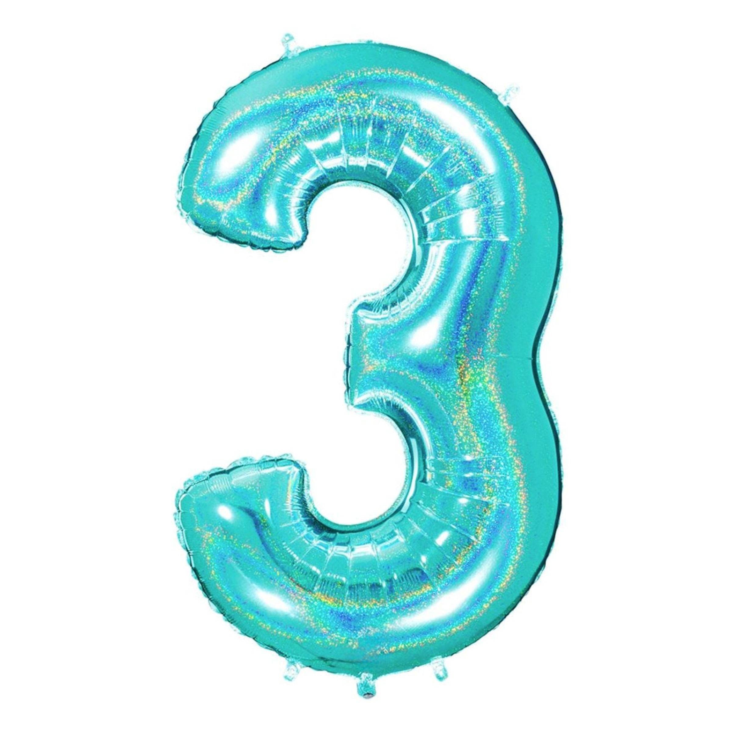 Sifferballong Glitter Turkos - Siffra 3 | Hem - Festartiklar - Ballonger - Folieballonger | Pryloteket