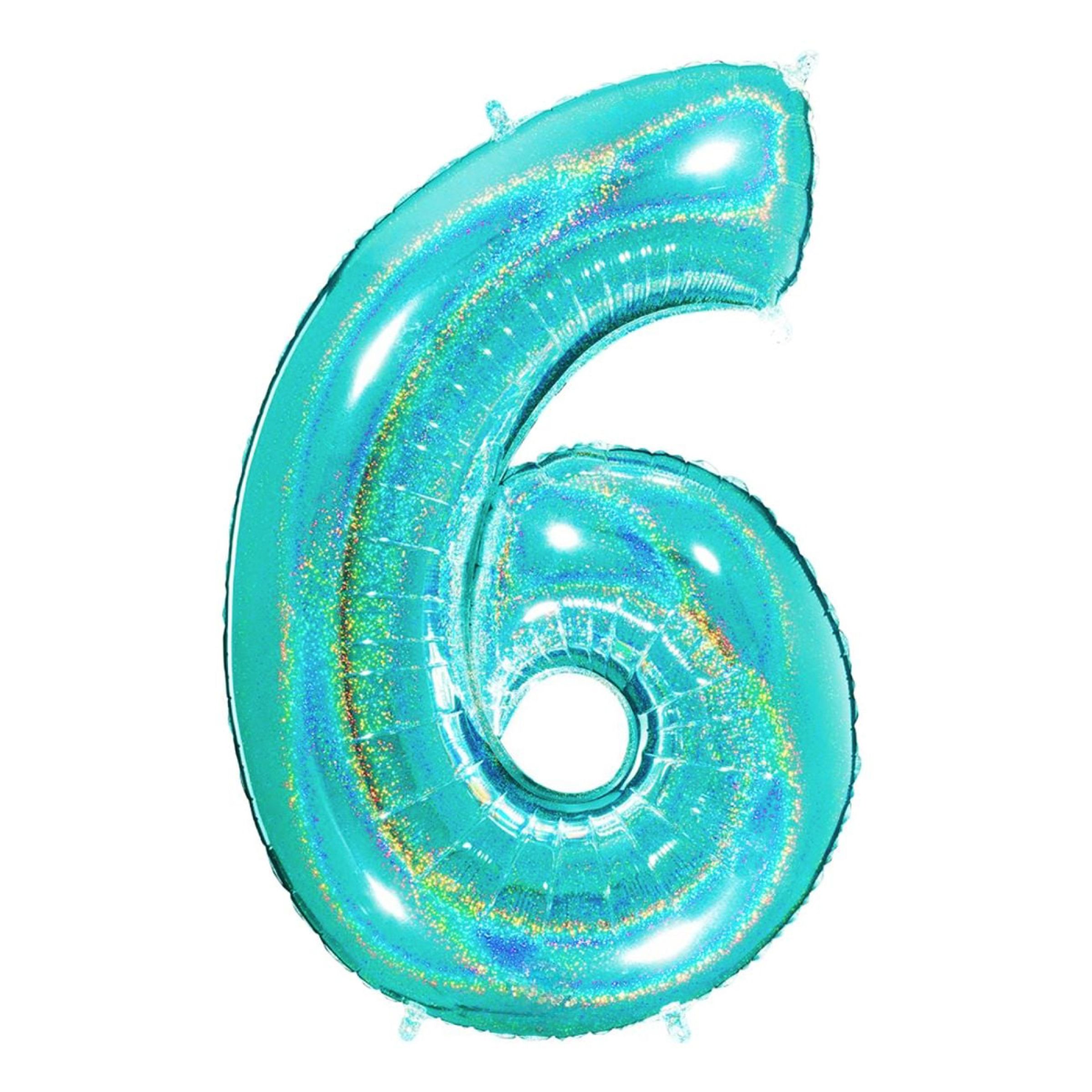 Sifferballong Glitter Turkos - Siffra 6 | Hem - Festartiklar - Ballonger - Folieballonger | Pryloteket