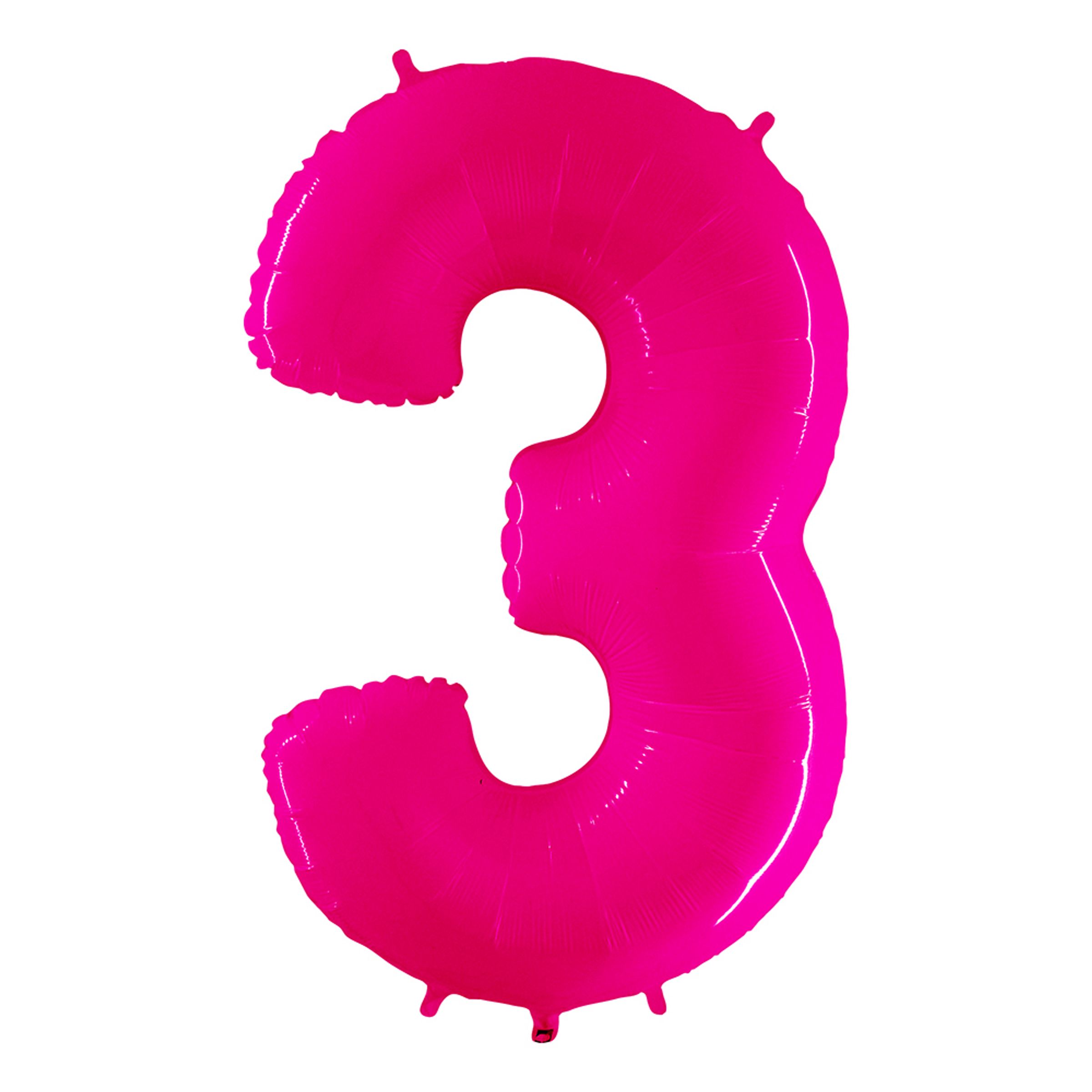 Läs mer om Sifferballong Neon Rosa - Siffra 3