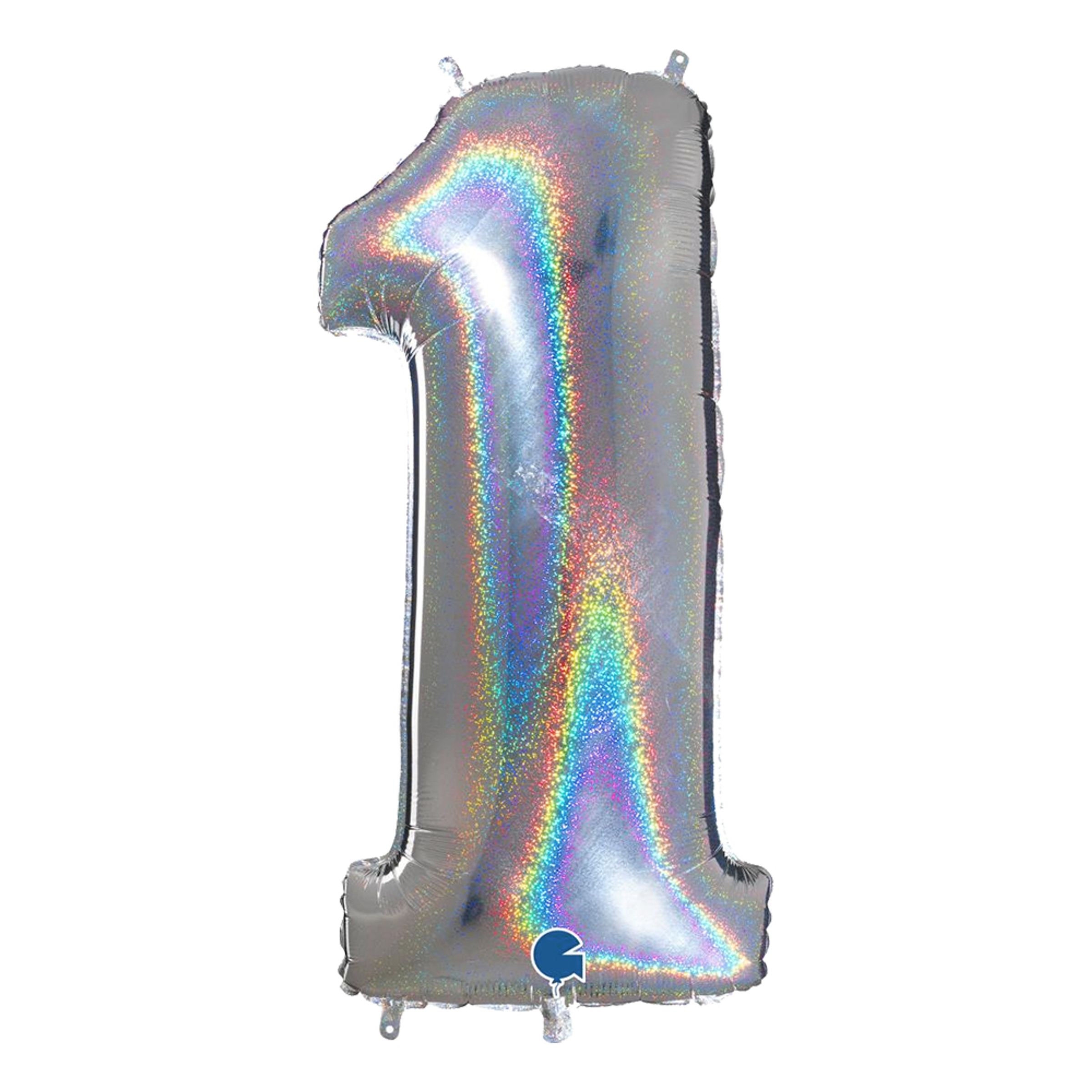 Läs mer om Sifferballong Glitter Silver - Siffra 1