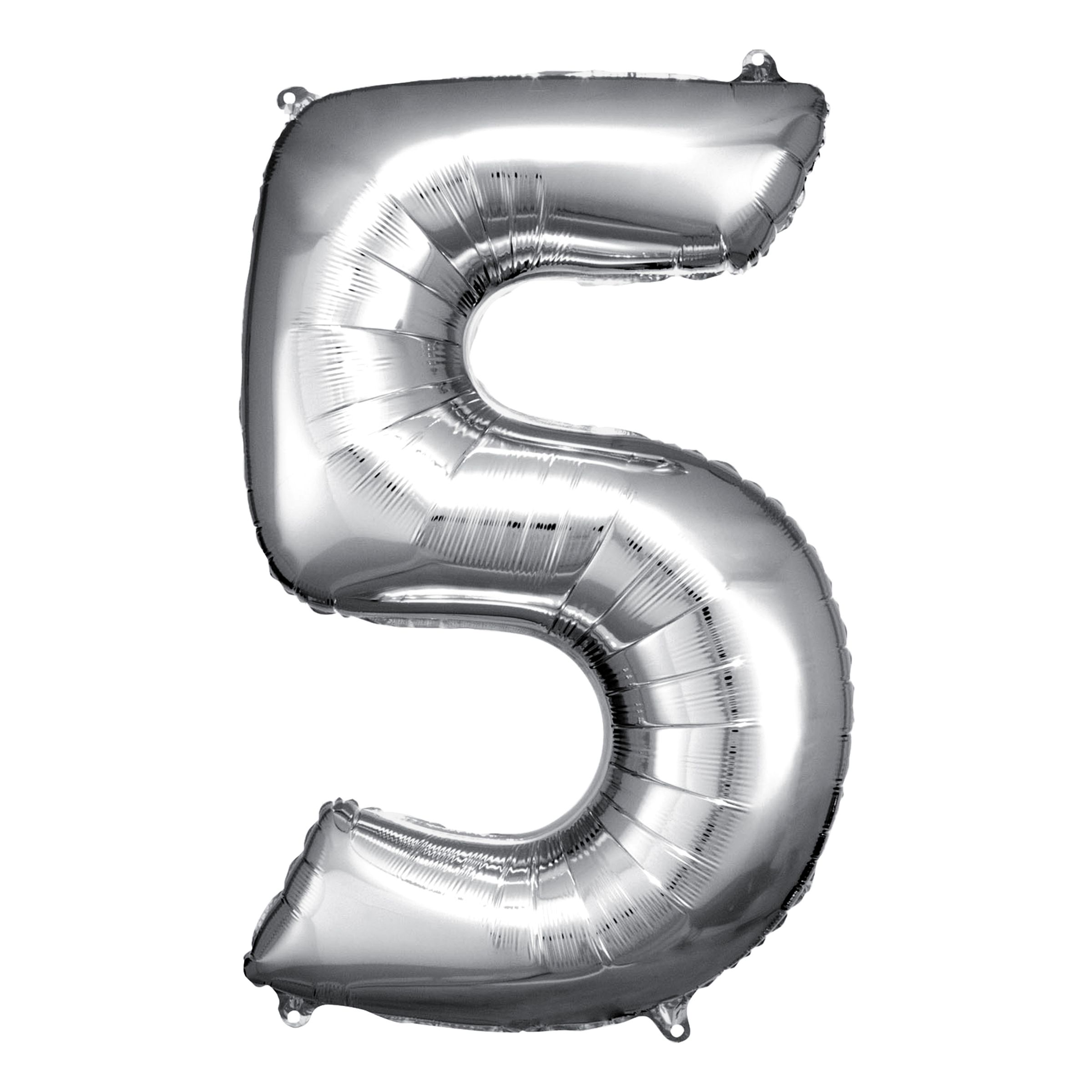 Läs mer om Sifferballong Silver Metallic - Siffra 5