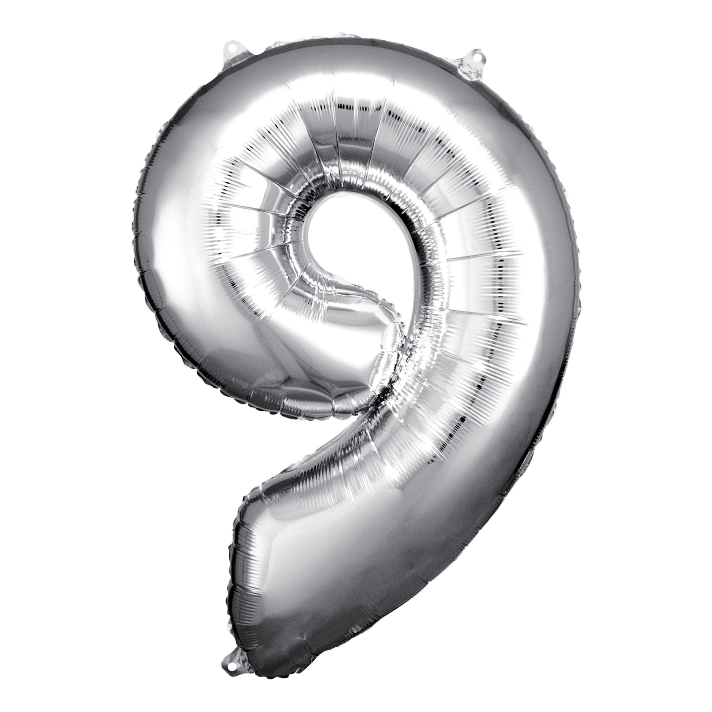 Läs mer om Sifferballong Silver Metallic - Siffra 9