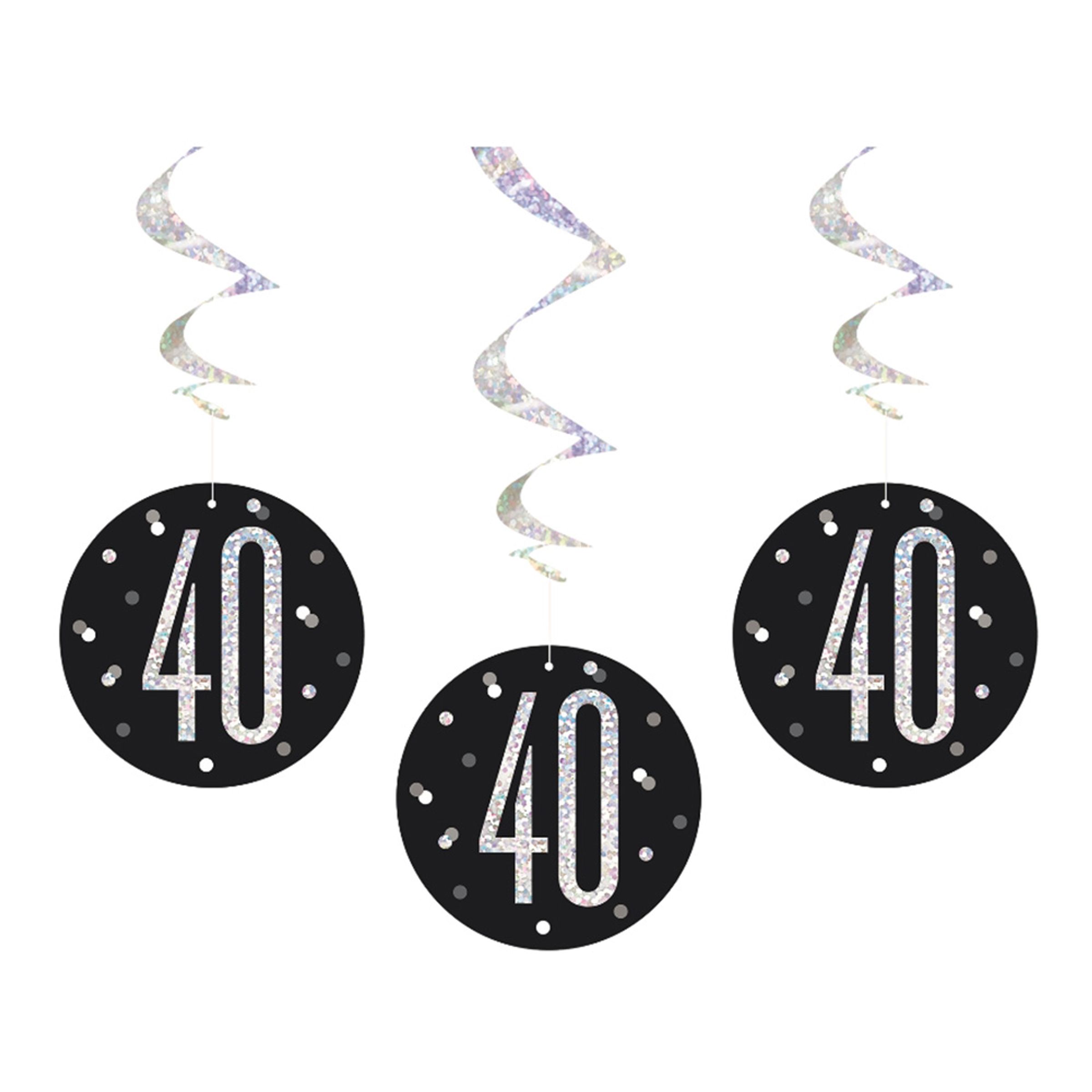 Läs mer om Swirls Siffra 40 Svart/Silver Hängande Dekoration - 6-pack