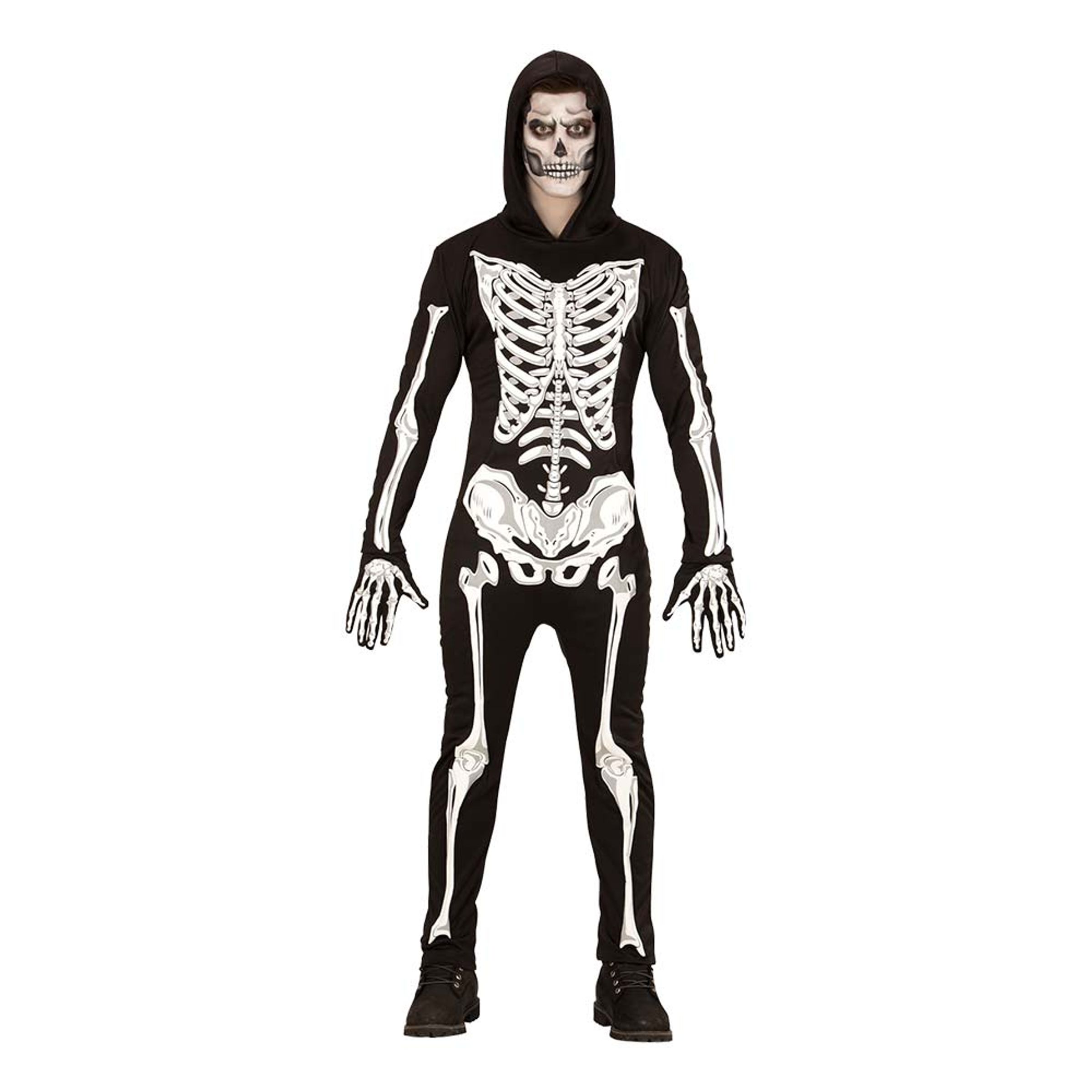 Läs mer om Skelett Overall med Huva Maskeraddräkt - X-Large