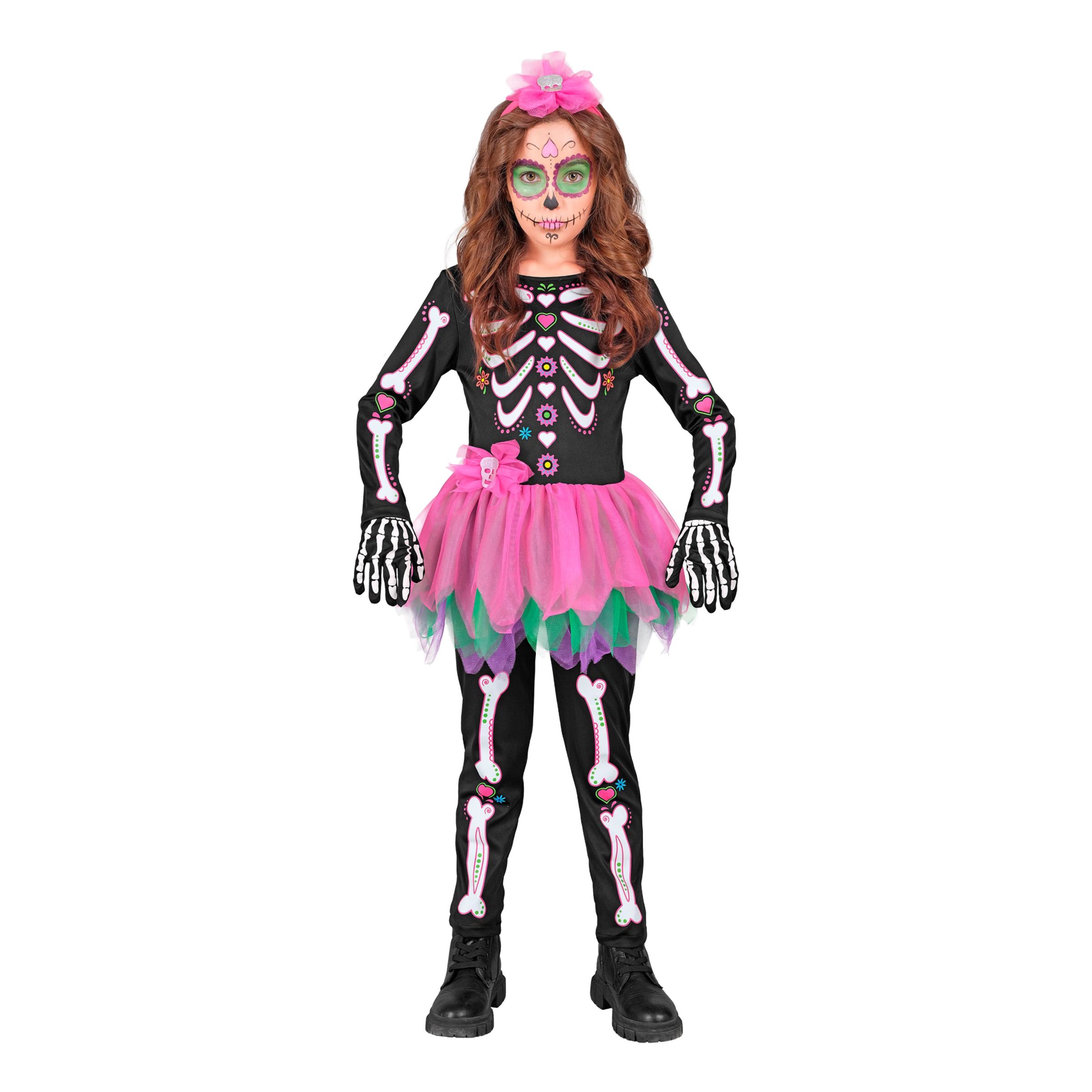 Skelettklänning Rosa/Svart Barn Maskeraddräkt - Medium | Hem - Maskerad - Maskeraddräkter - Barndräkter | Party Outlet