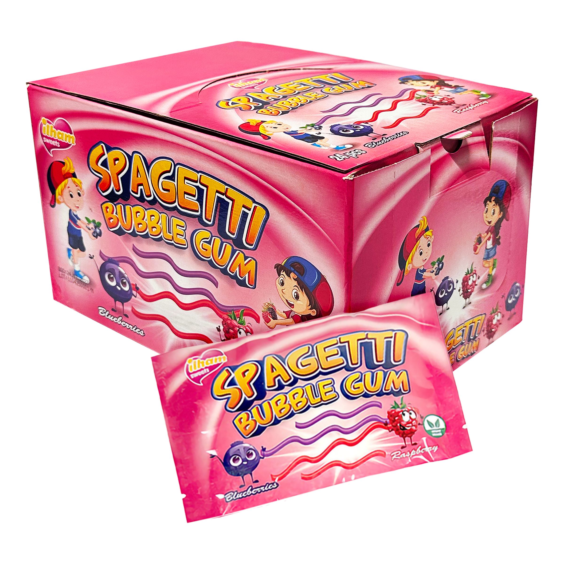 Spaghetti Bubble Gum Blueberry & Raspberry Storpack - 24-pack | Hem - Godis & Läsk - Godis - Tuggummi och Pastiller | Party Outlet