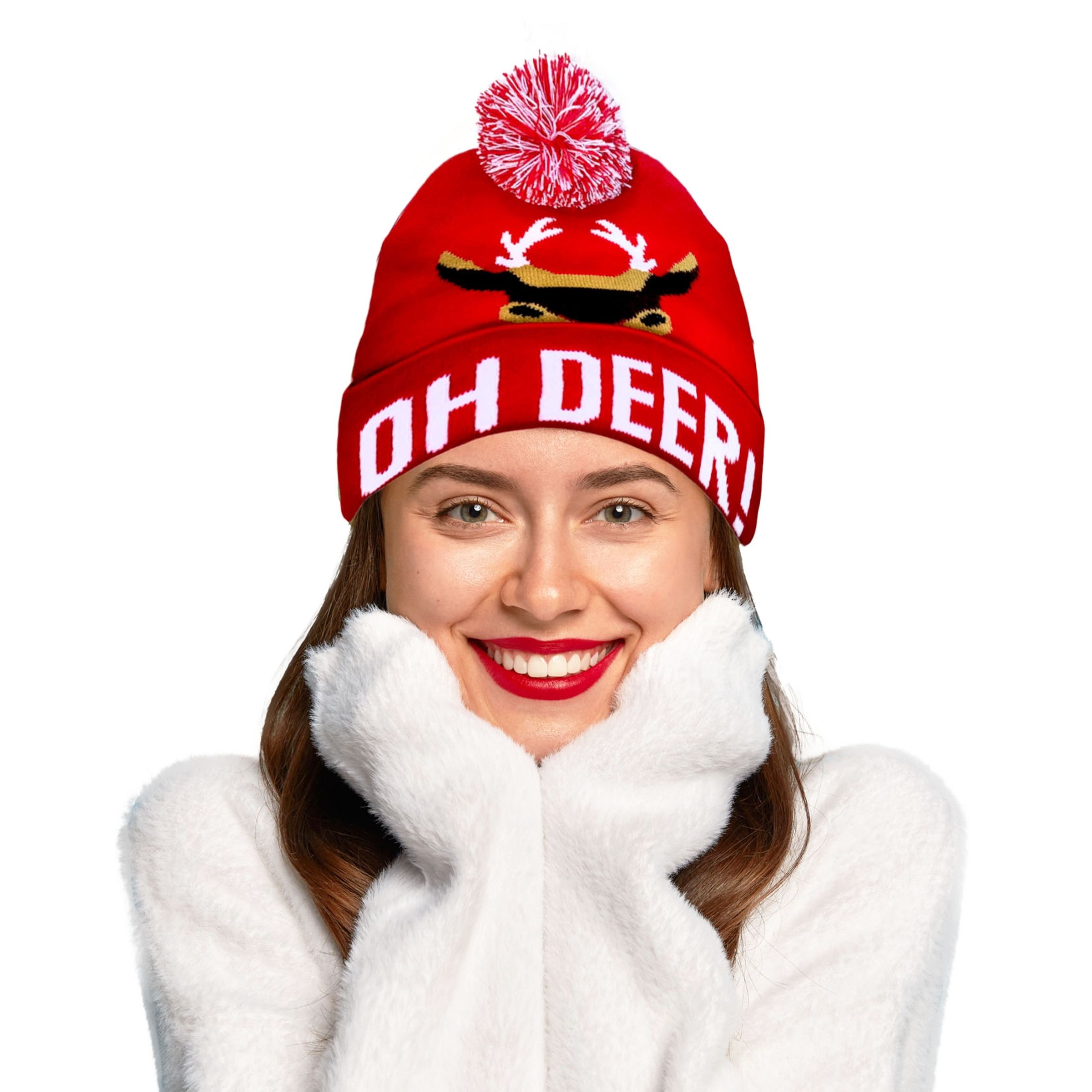 Läs mer om Stickad Julmössa Oh Deer - One size