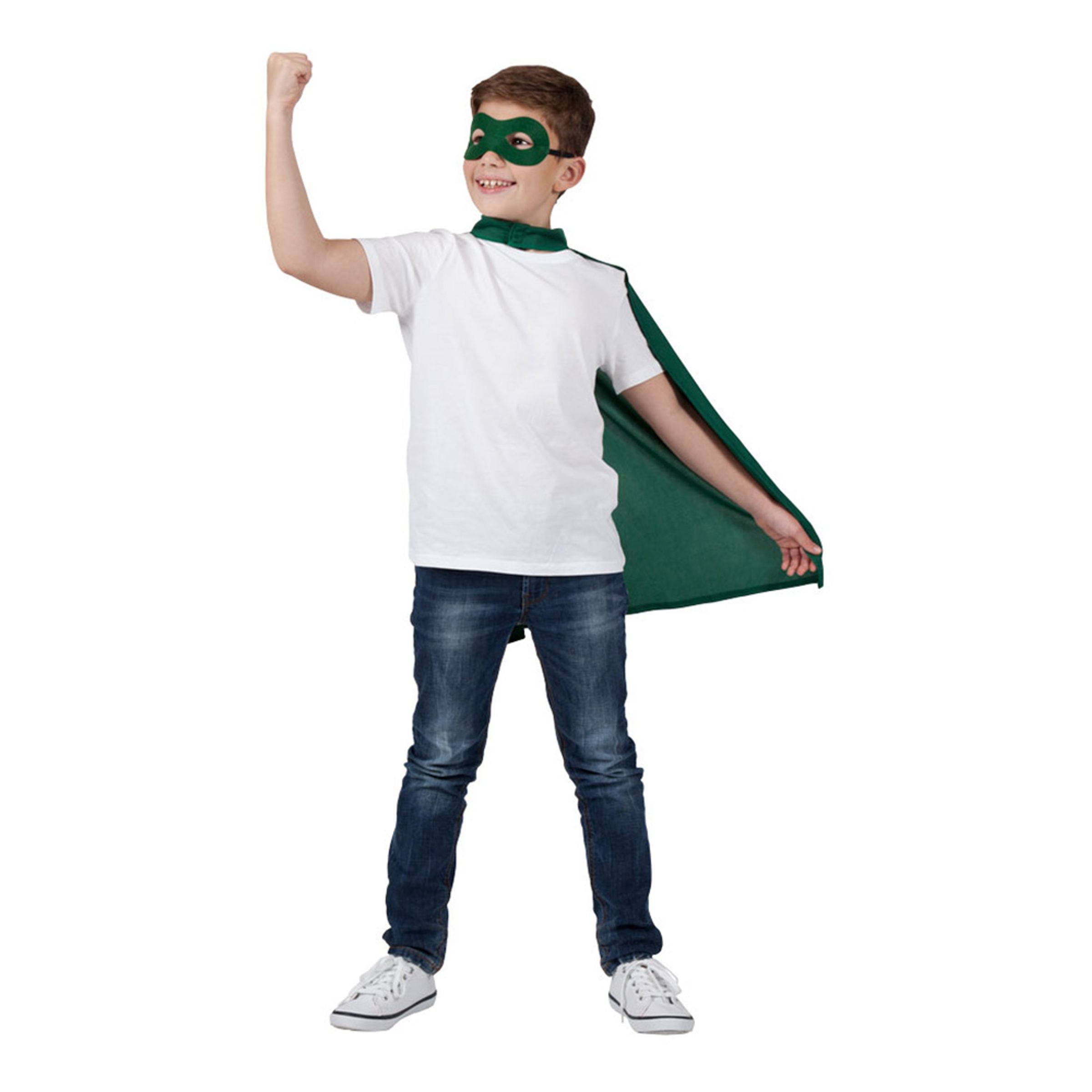 Superhjälte Cape med Mask Grön Barn - One size