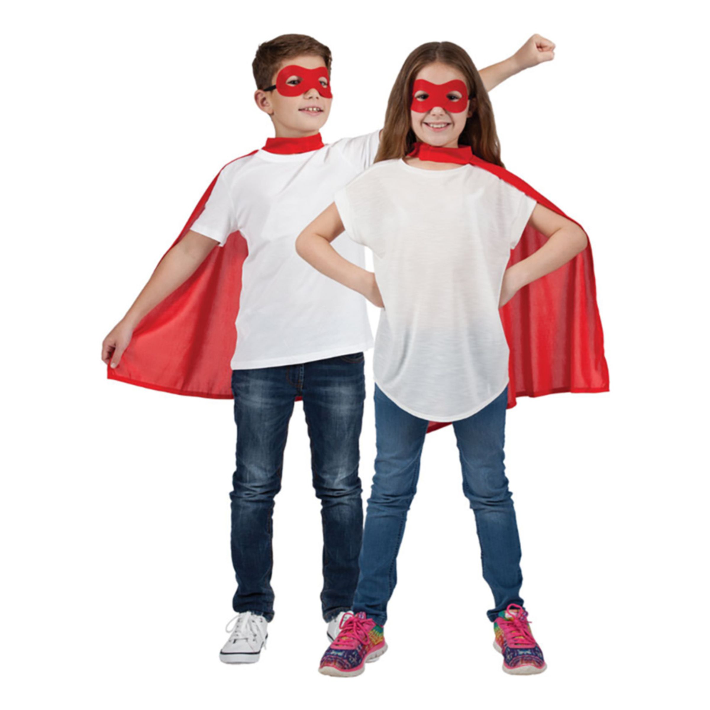 Läs mer om Superhjälte Cape med Mask Röd Barn - One size