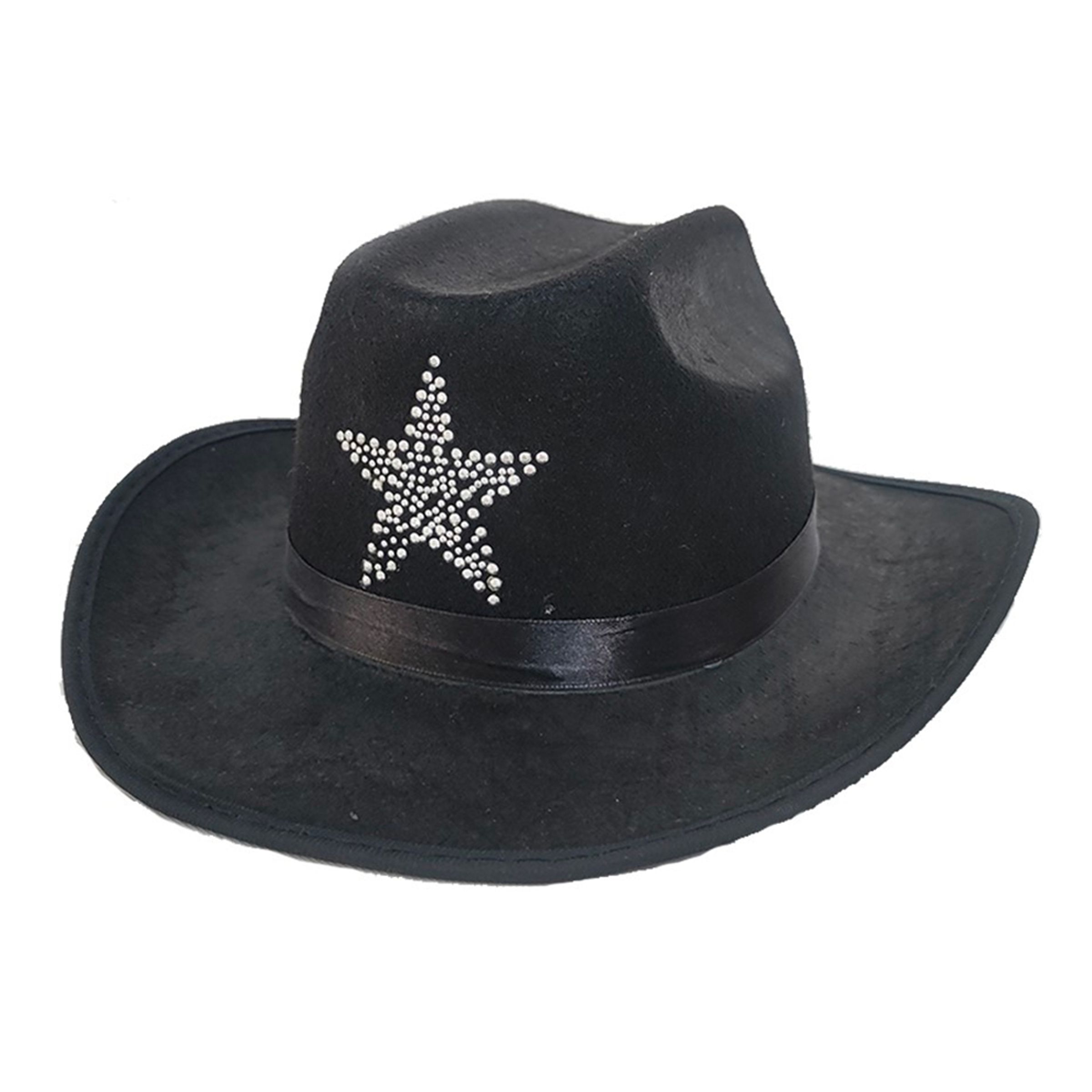 Svart Cowboyhatt med Sheriffstjärna - One size