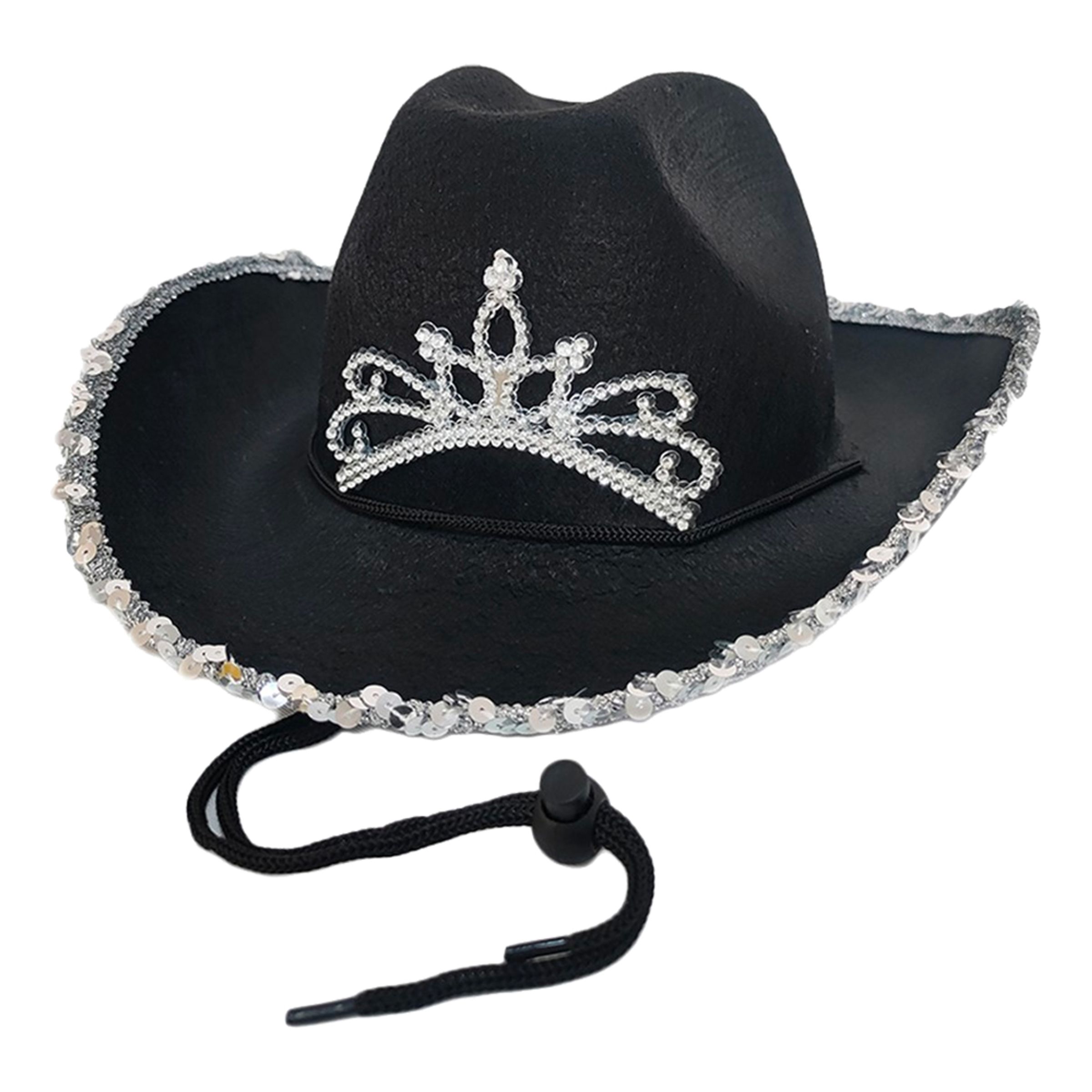 Svart Cowboyhatt med Tiara - One size