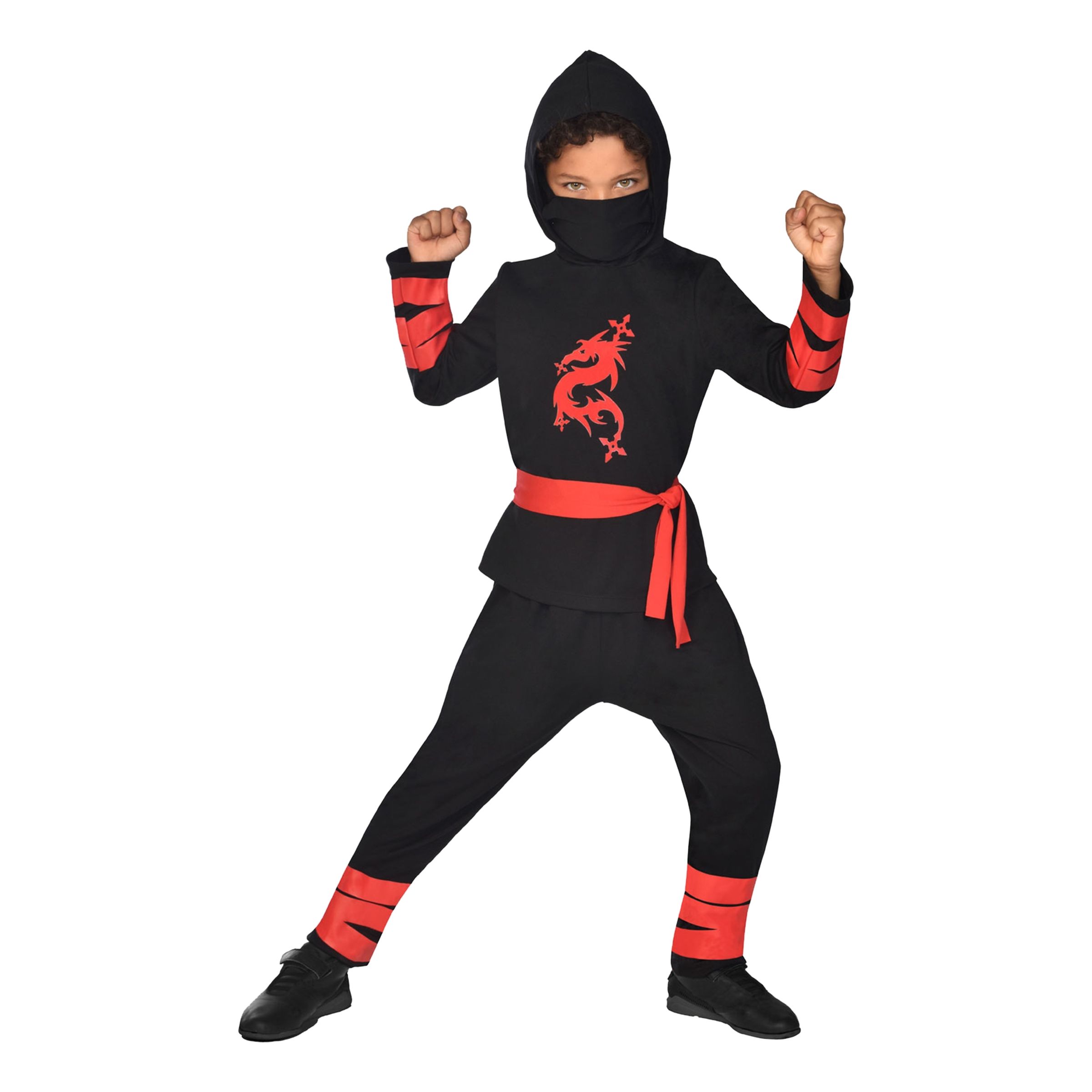 Läs mer om Svart Ninja Barn Maskeraddräkt - 6-8 år
