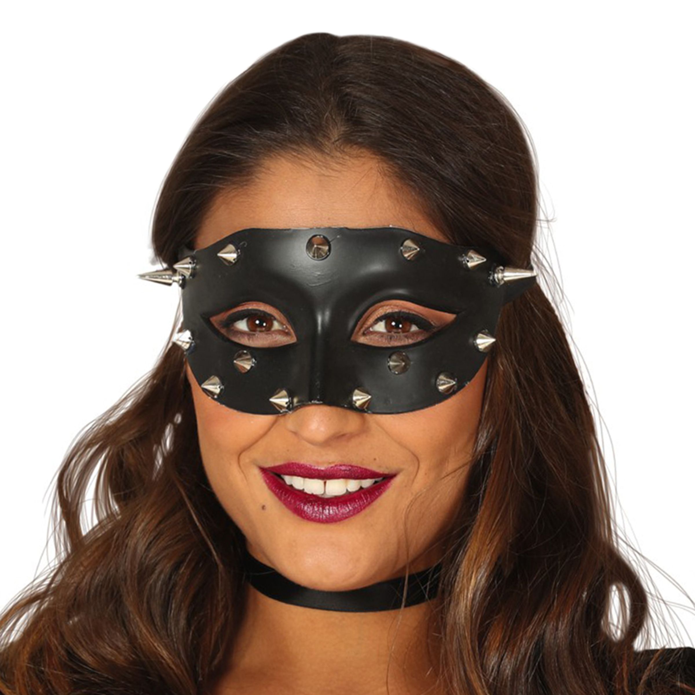 Läs mer om Svart Ögonmask med Nitar - One size