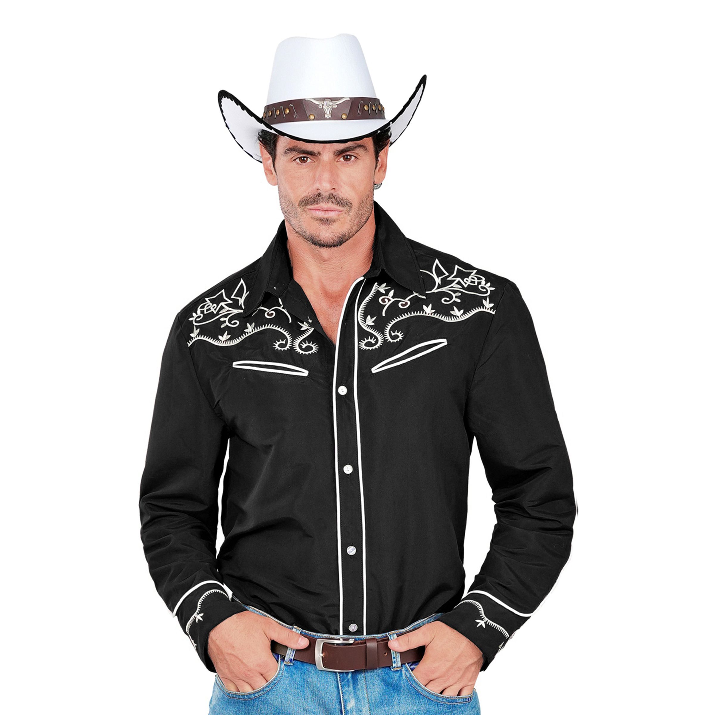 Svart Western Skjorta Herr - XX-Large | Hem - Teman - Färger - Svart | Maskeradspecialisten