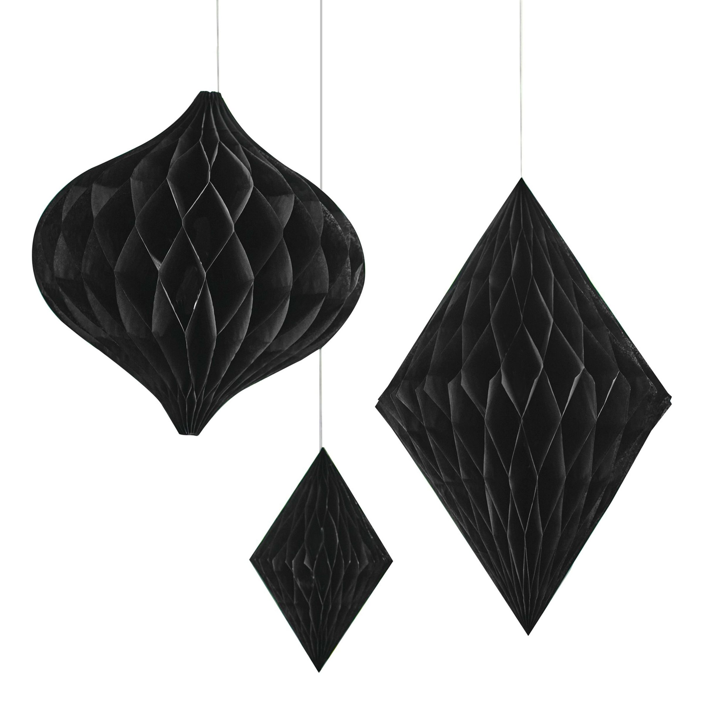 Svarta Honeycombs Diamant Dekorationer - 3-pack