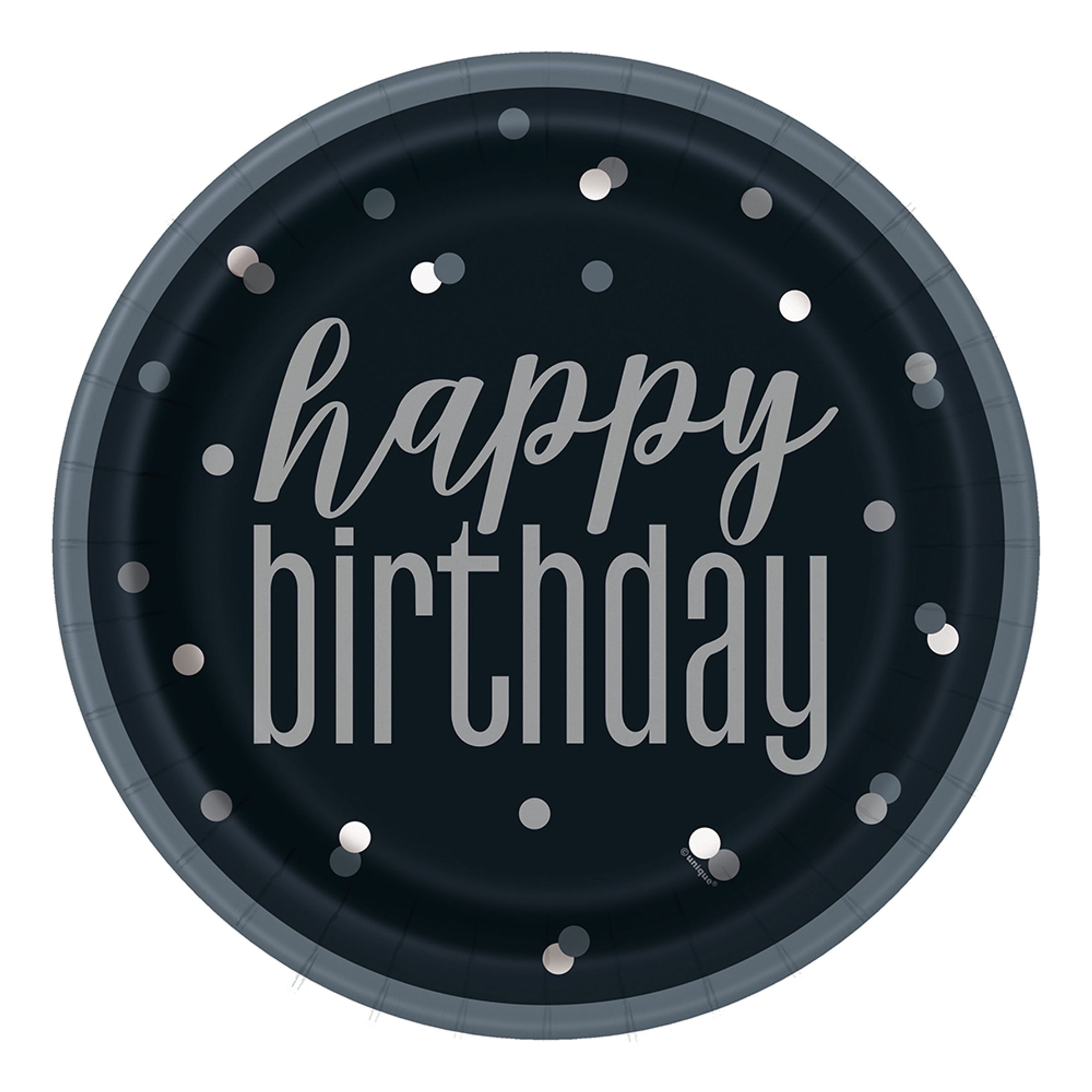 Läs mer om Svarta Papperstallrikar Happy Birthday - 8-pack