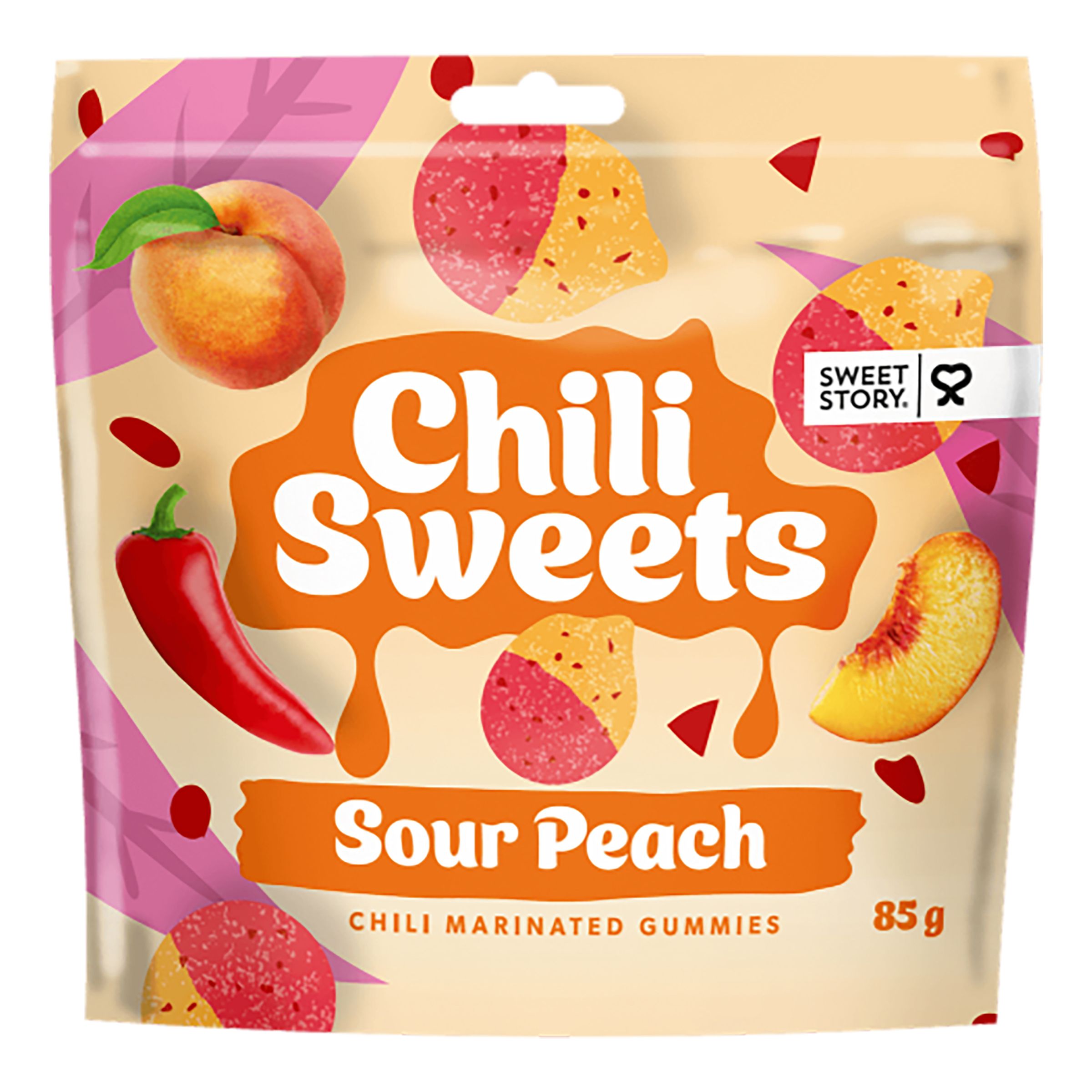 Sweet Story Chili Sweets Sour Peach - 85 gram | Hem - Godis & Läsk - Godis - Gelégodis | Maskeradspecialisten