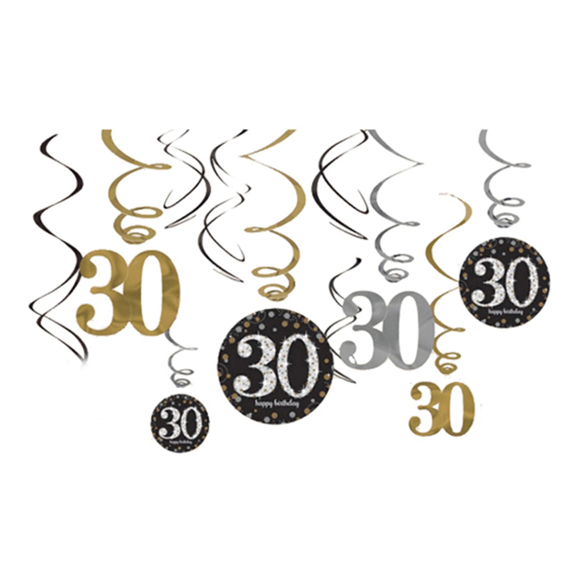 Läs mer om Swirls 30 Guld/Silver Hängande Dekoration - 12-pack
