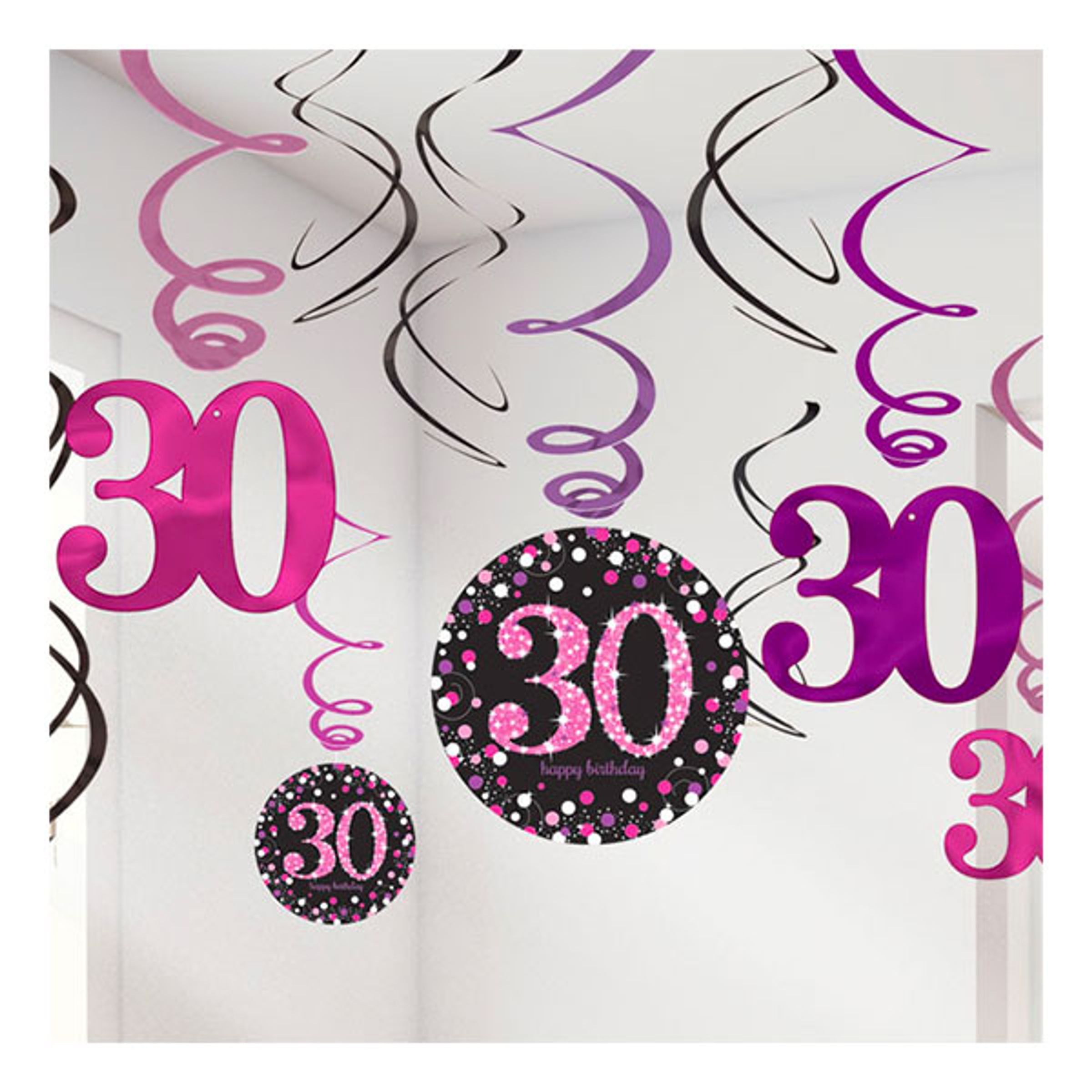 Läs mer om Swirls 30 Rosa Hängande Dekoration - 12-pack