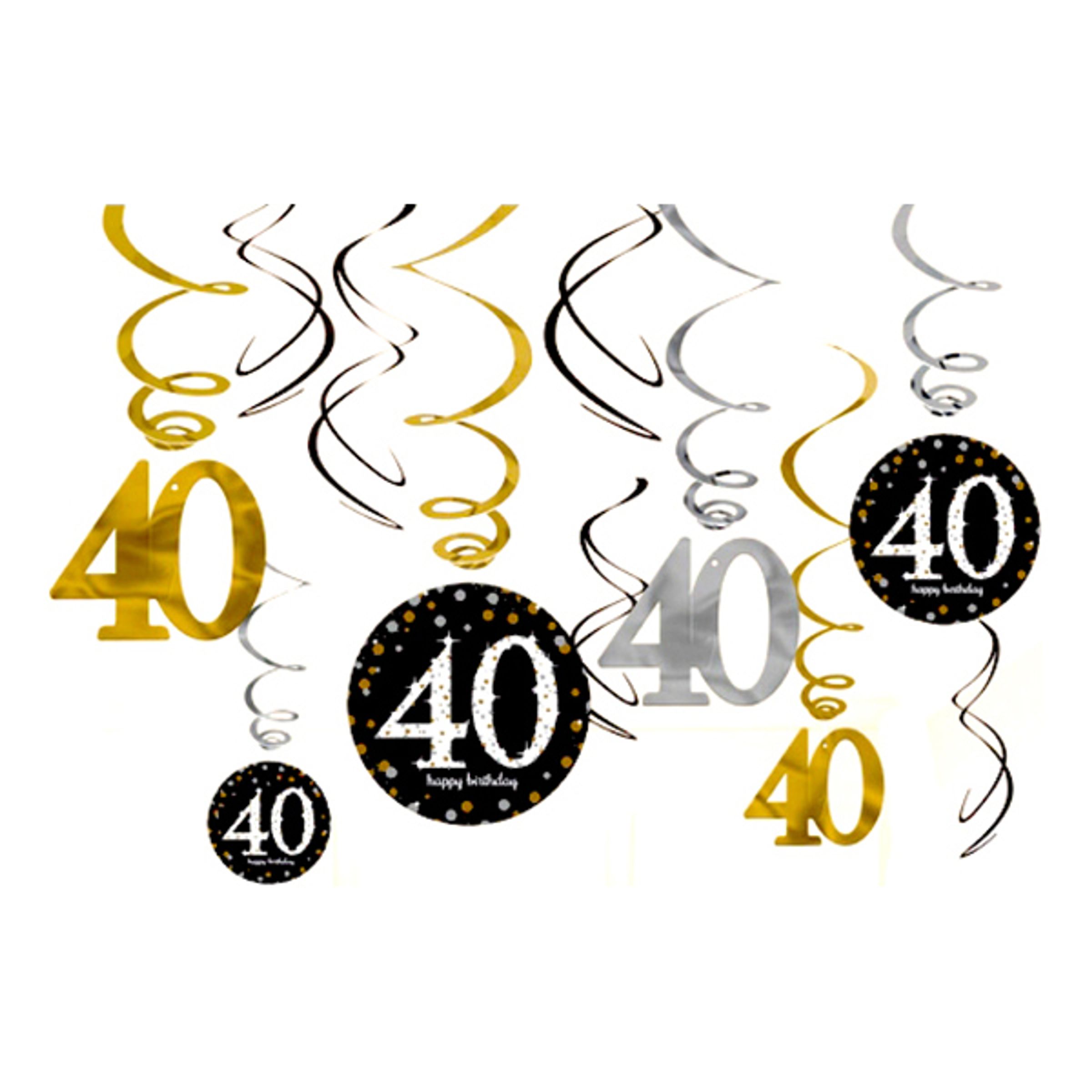 Läs mer om Swirls 40 Guld/Silver Hängande Dekoration - 12-pack