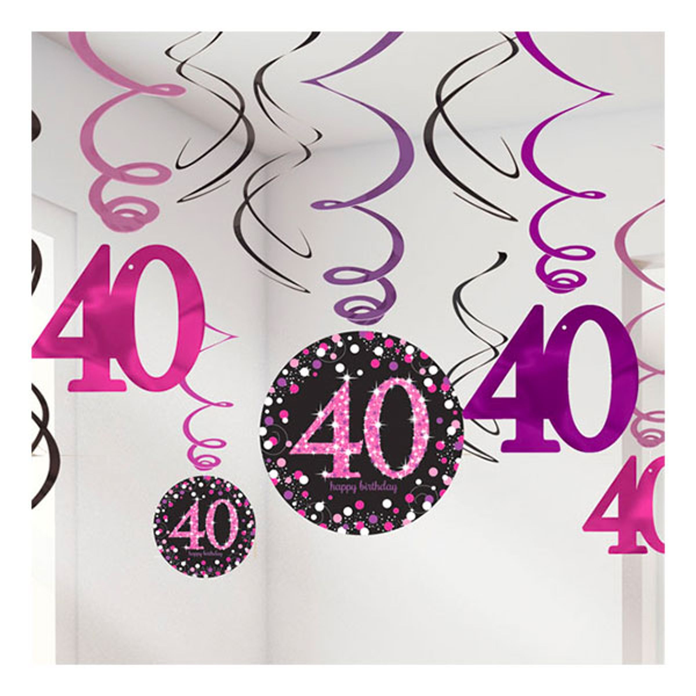 Läs mer om Swirls 40 Rosa Hängande Dekoration - 12-pack