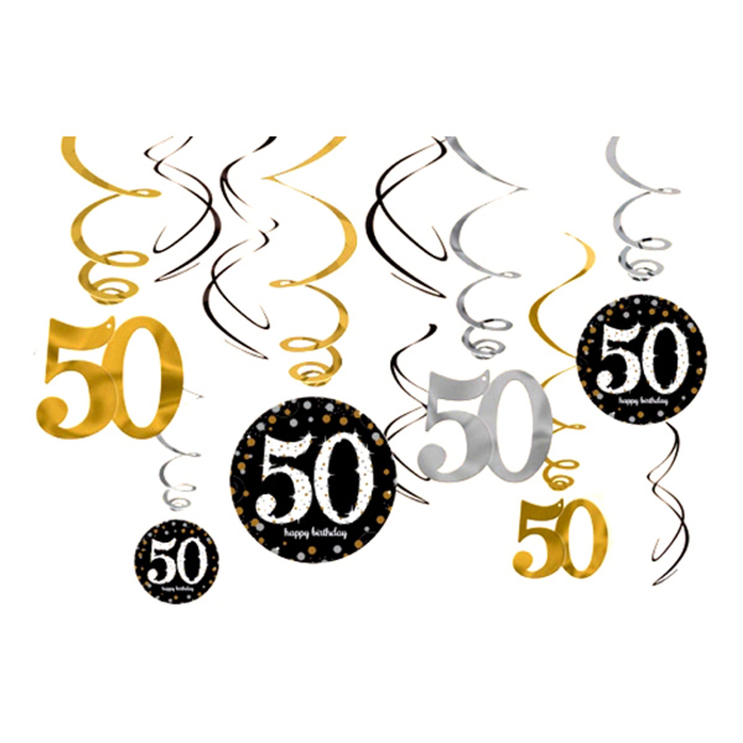 Läs mer om Swirls 50 Guld/Silver Hängande Dekoration - 12-pack