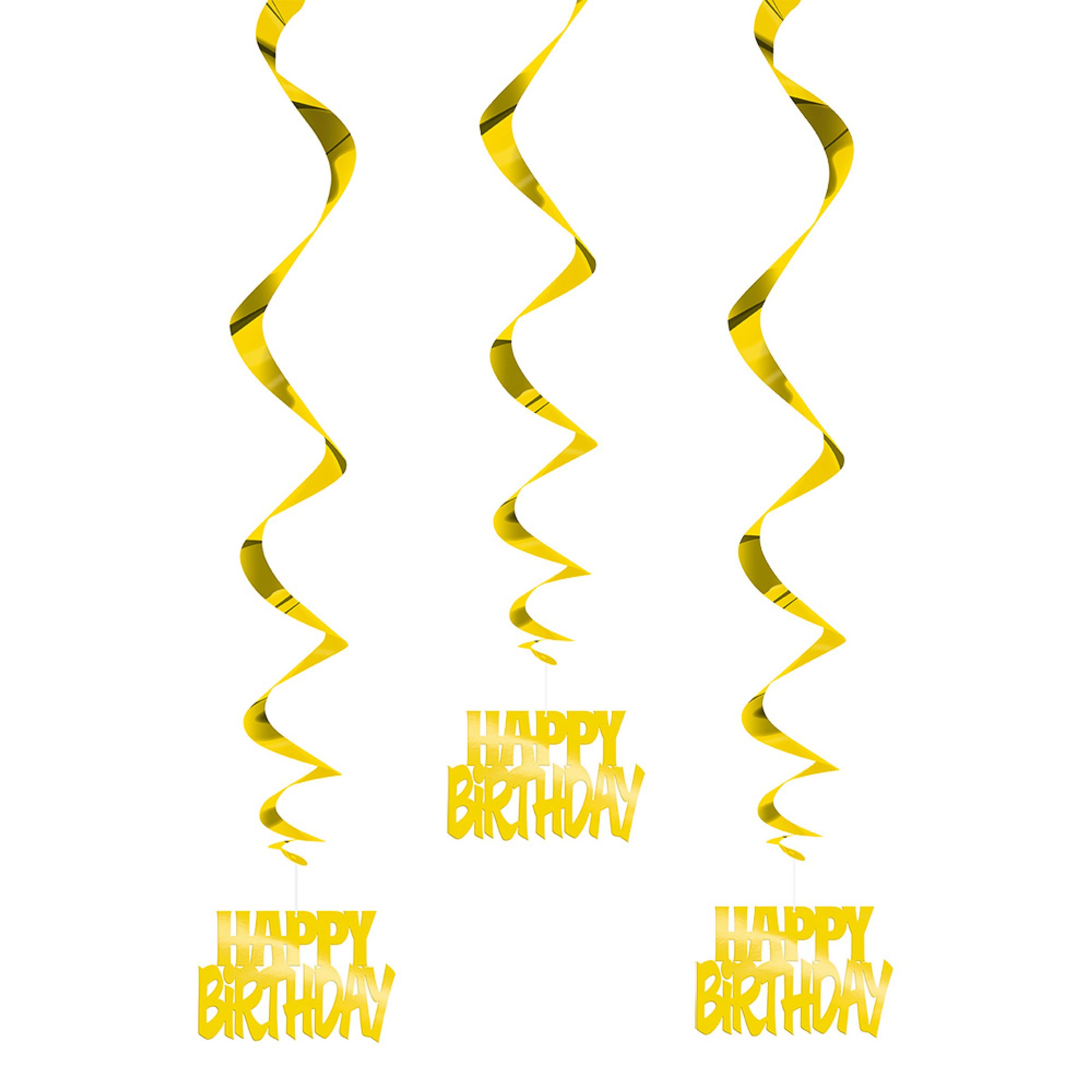 Swirls Happy Birthday Guld Hängande Dekoration - 3-pack | Hem - Teman - Färger - Guld | Pryloteket