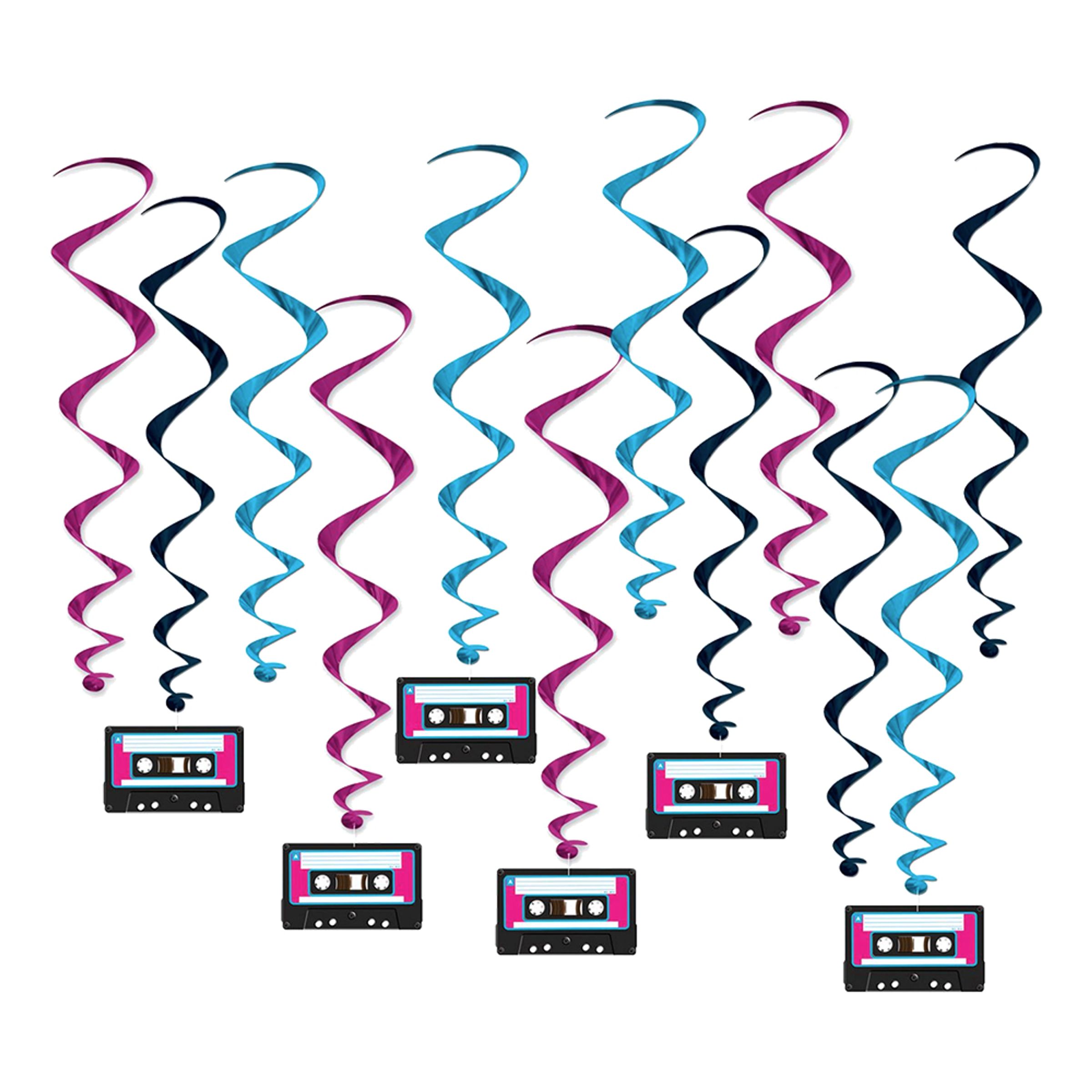 Läs mer om Swirls Kasettband Hängande Dekoration - 12-pack