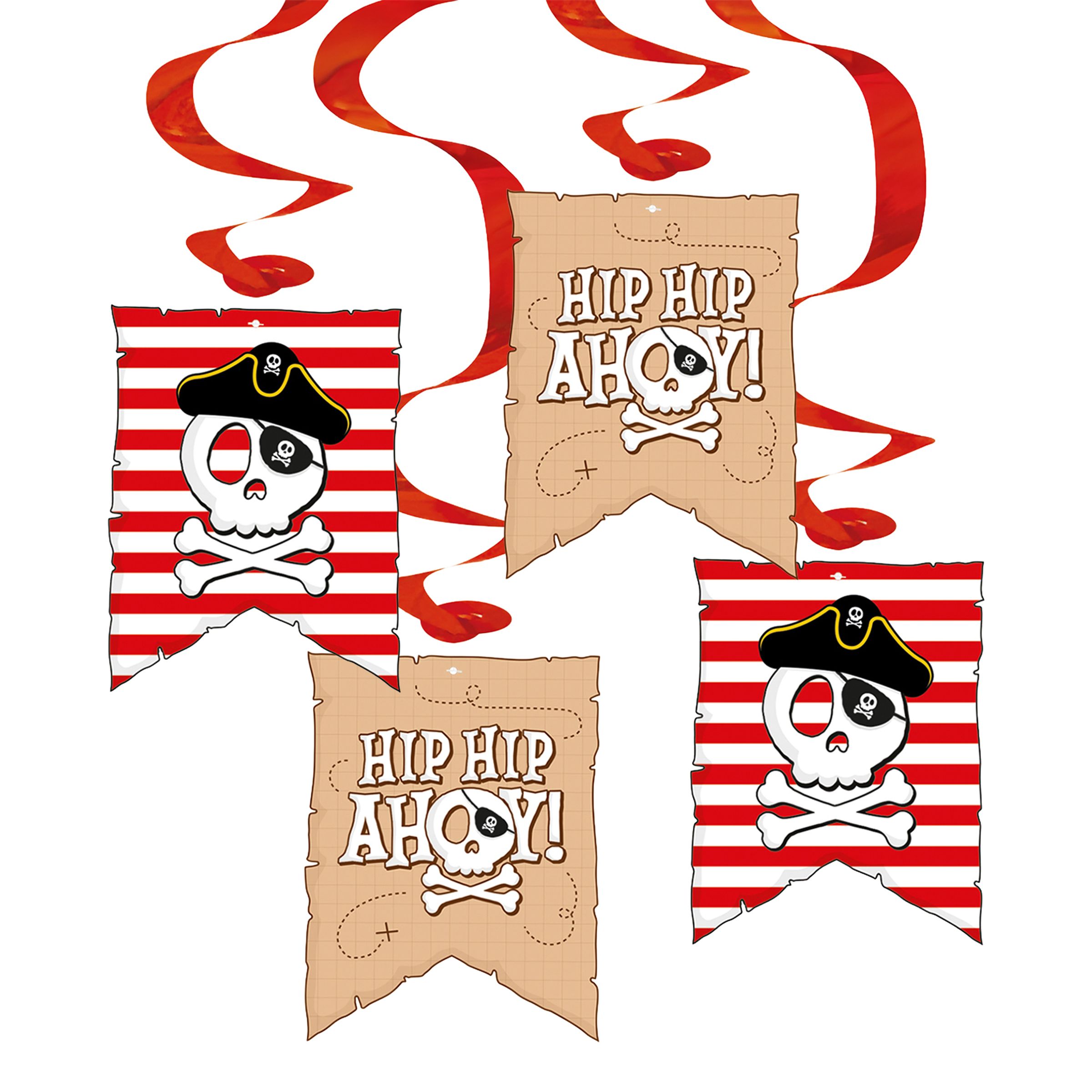 Swirls Pirat Hip Hip Ahoy - 4-pack | Hem - Teman - Färger - Flerfärgad | Maskeradspecialisten
