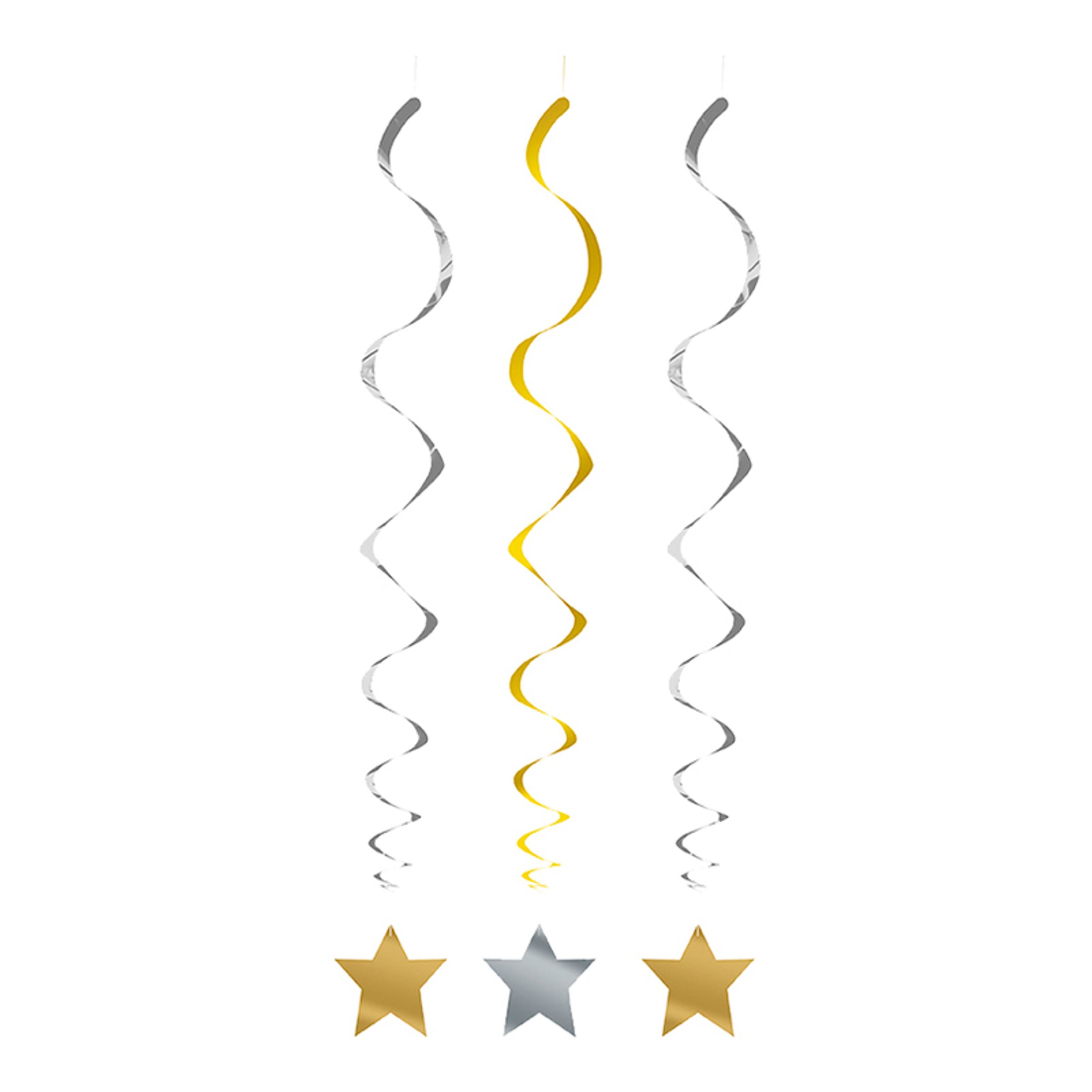 Läs mer om Swirls Stjärnor Guld/Silver Hängande Dekoration - 3-pack