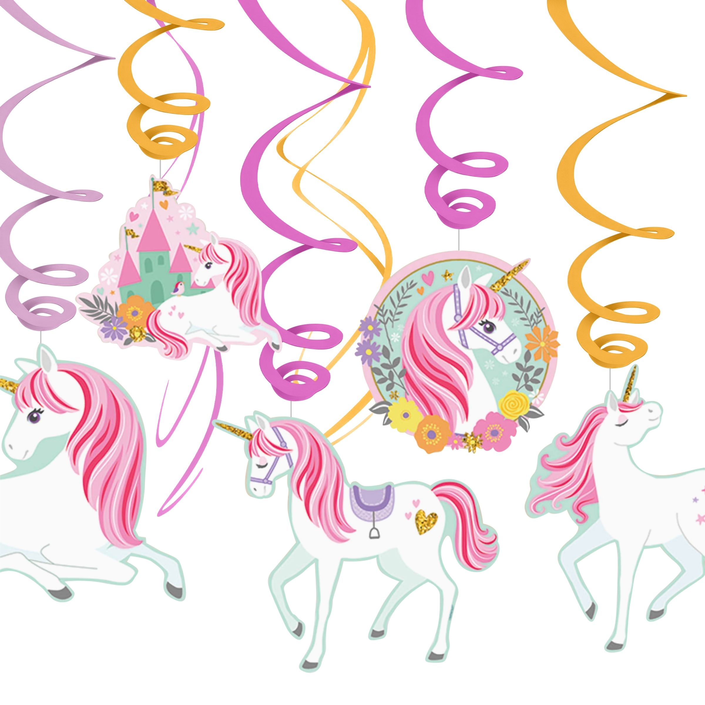 Swirls Unicorn Party Hängande Dekoration - 12-pack