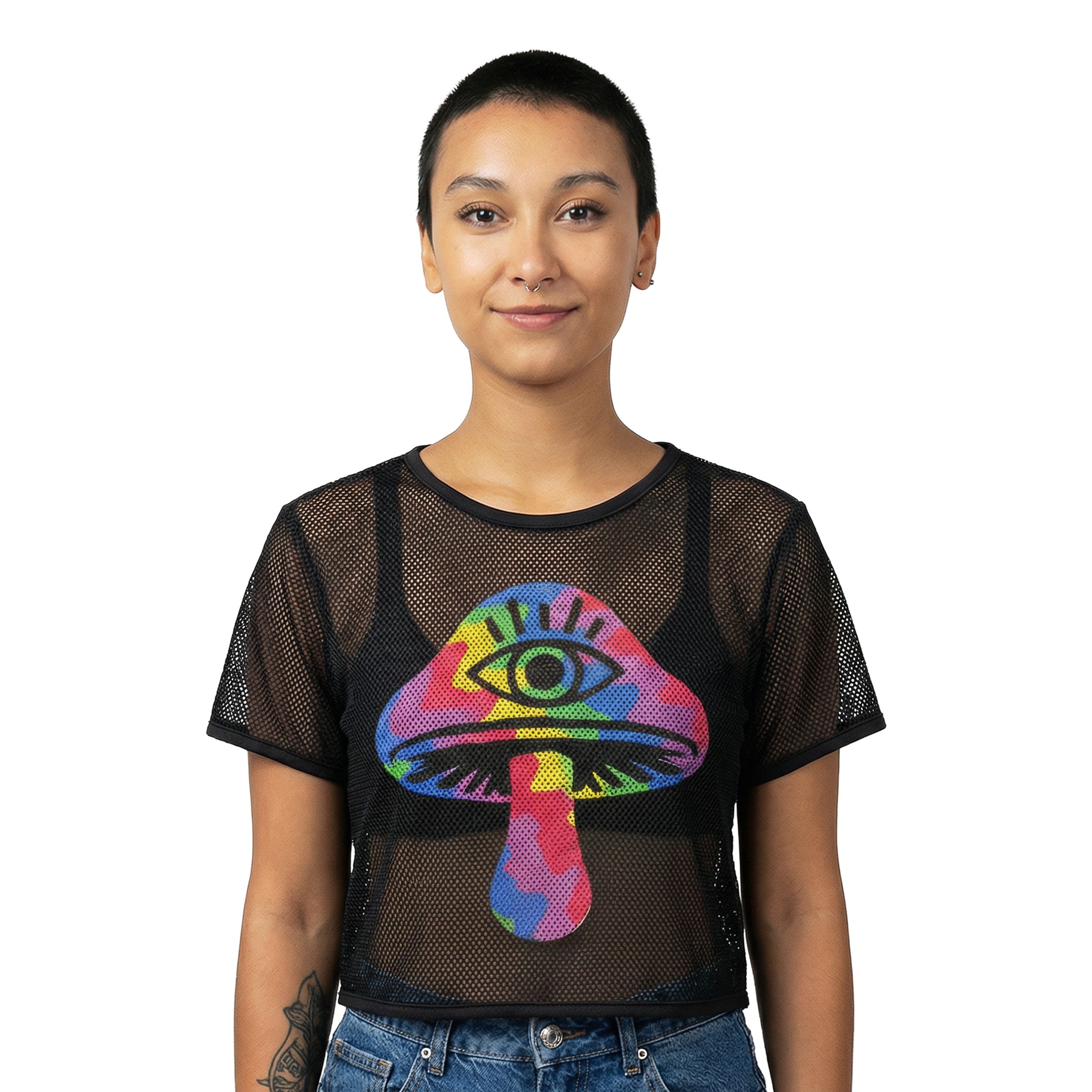 T-shirt i Mesh Shrooms Dam - Medium | Hem - Roliga Prylar - Kläder - T-Shirts | Maskeradspecialisten