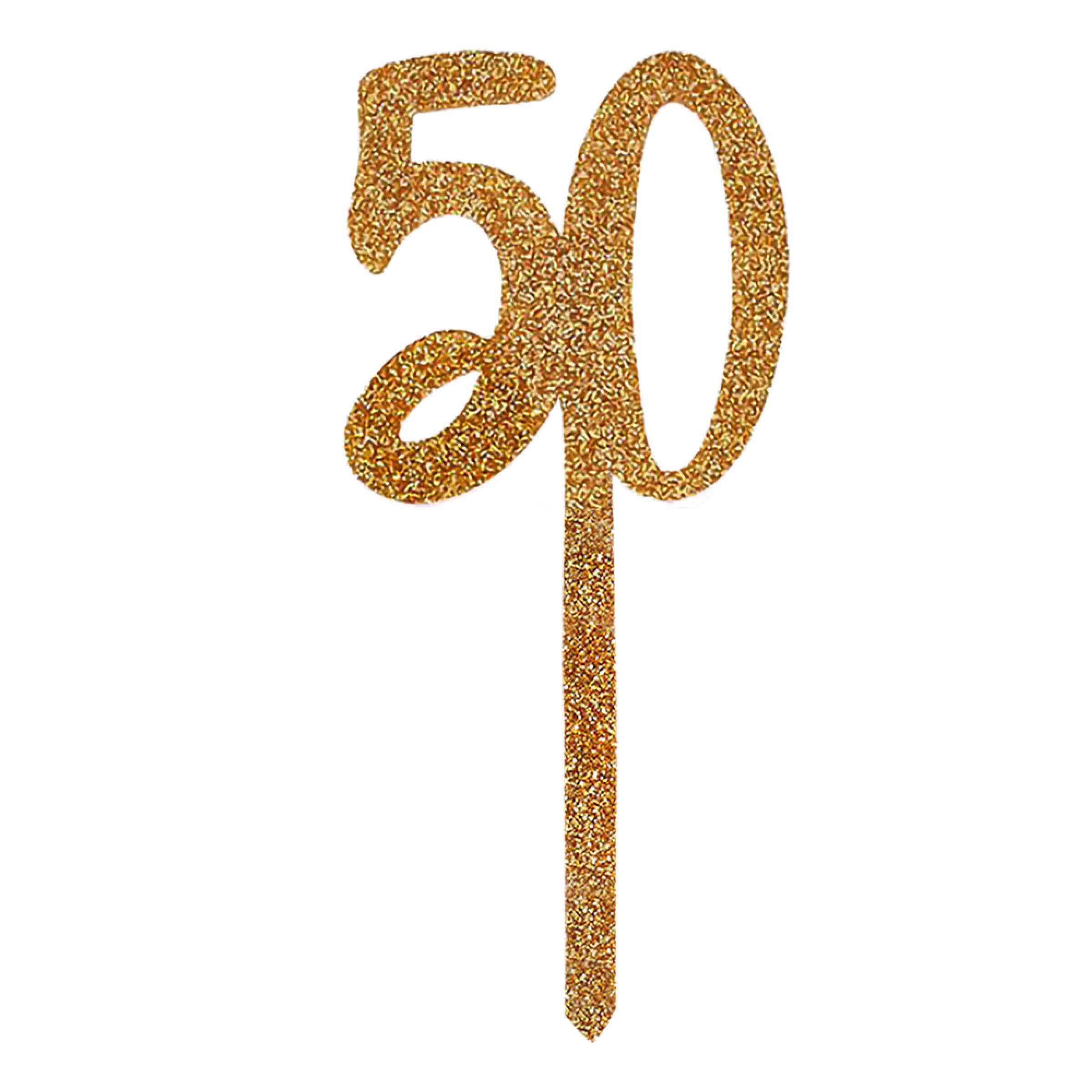 Tårtdekoration 50 Guld i Akryl | Hem - Festartiklar - Festdekoration - Tårtdekorationer | Pryloteket