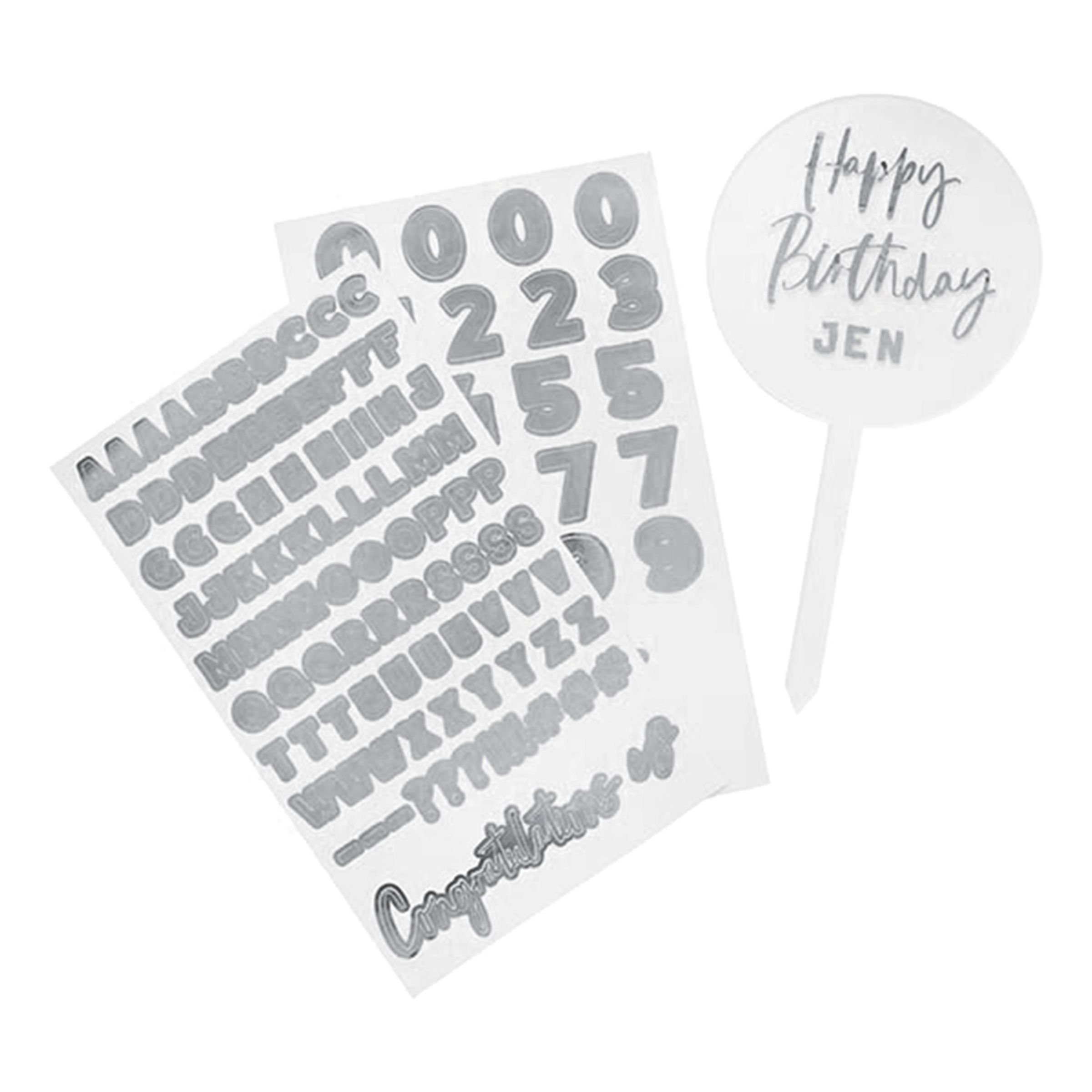 Tårtdekoration Happy Birthday - Silver | Hem - Festartiklar - Festdekoration - Tårtdekorationer | Maskeradspecialisten