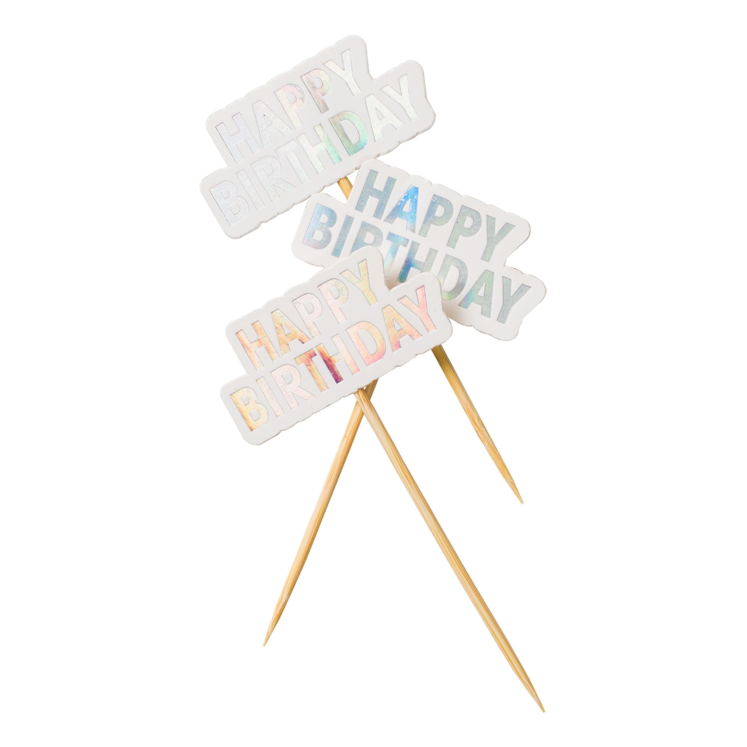 Läs mer om Tårtdekoration Happy Birthday Skimrande - 10-pack