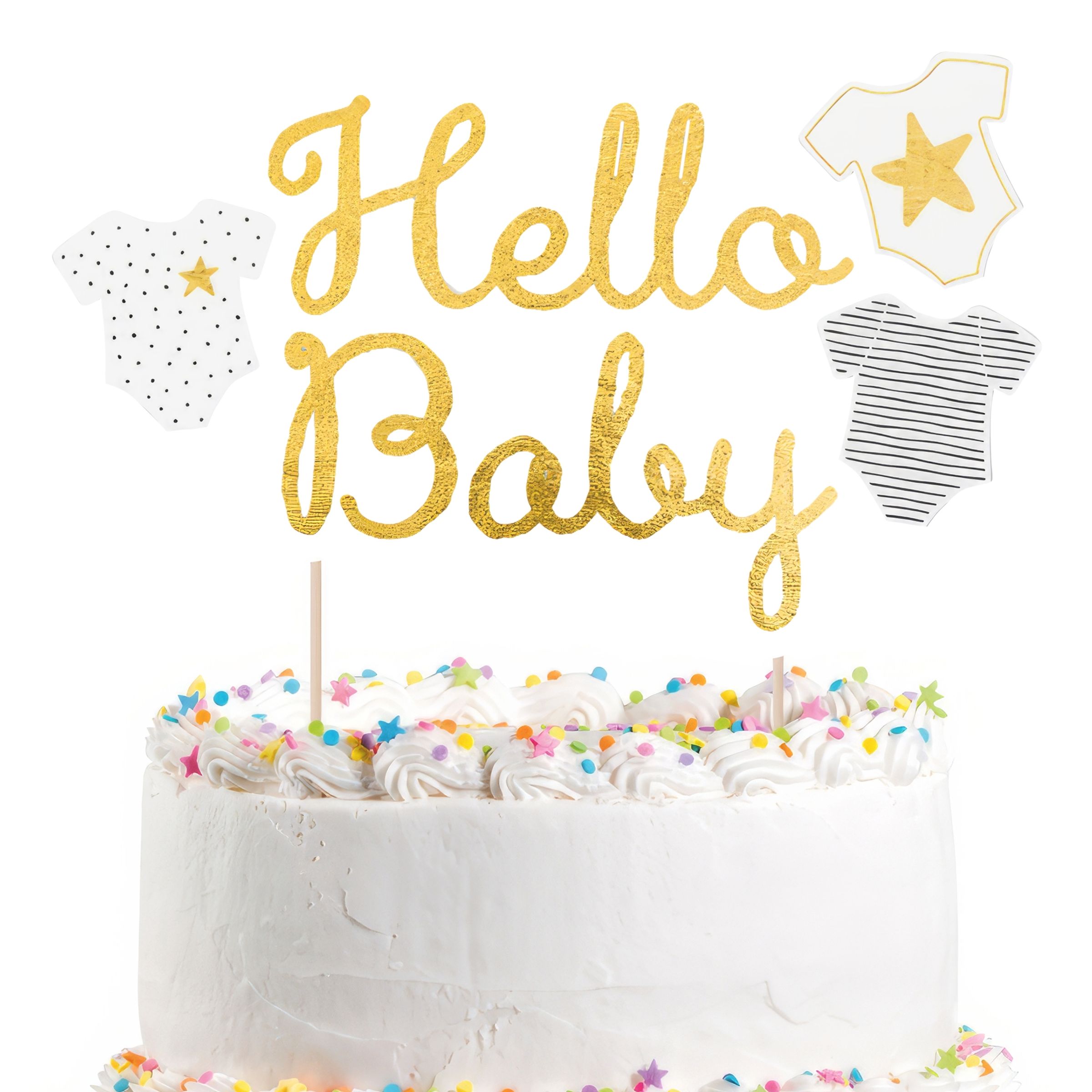 Läs mer om Tårtdekoration Hello Baby Guld Glitter