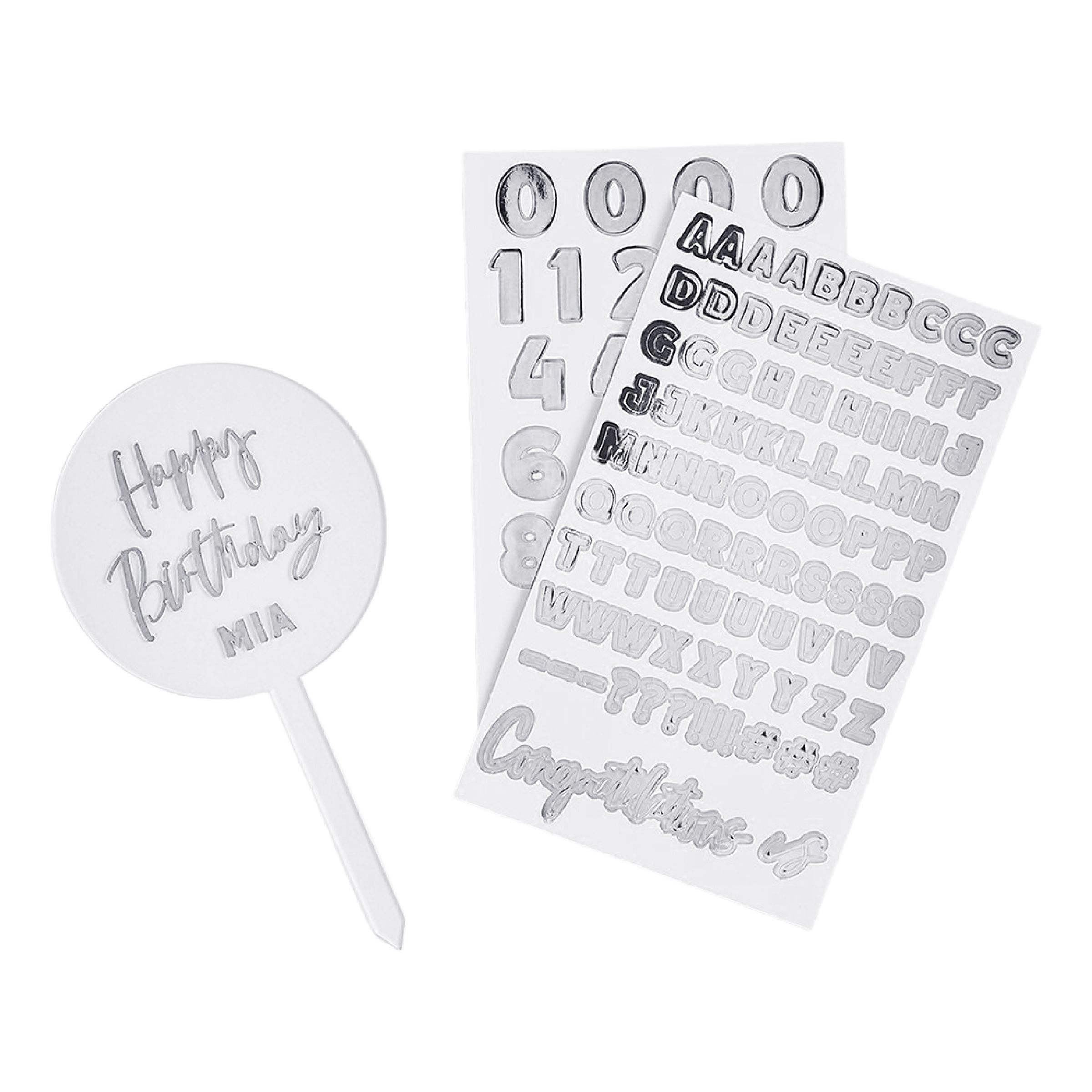 Tårtdekoration Personlig Silver i Akryl | Hem - Festartiklar - Festdekoration - Tårtdekorationer | Pryloteket