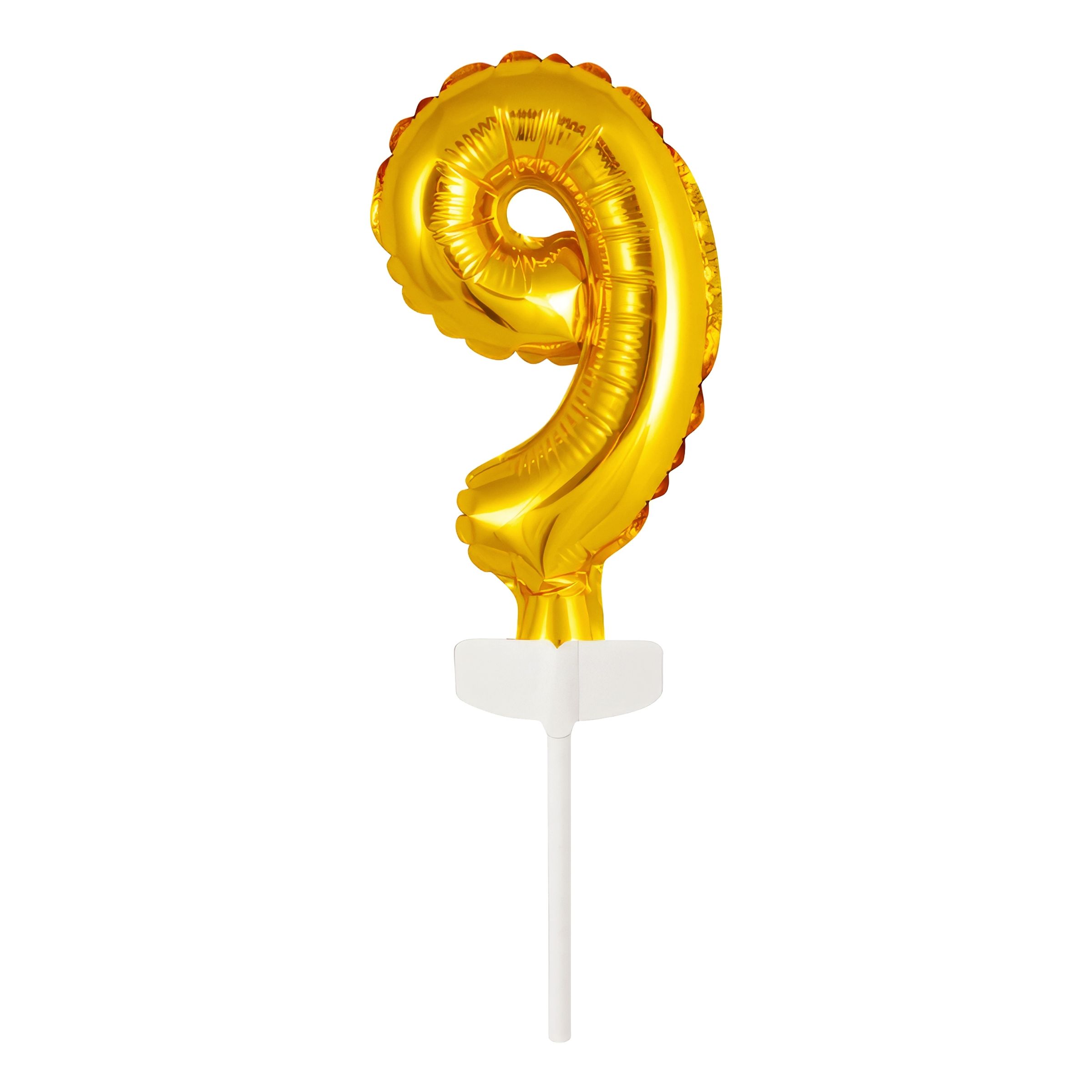 Läs mer om Tårtdekoration Sifferballong Mini Guld - Siffra 9