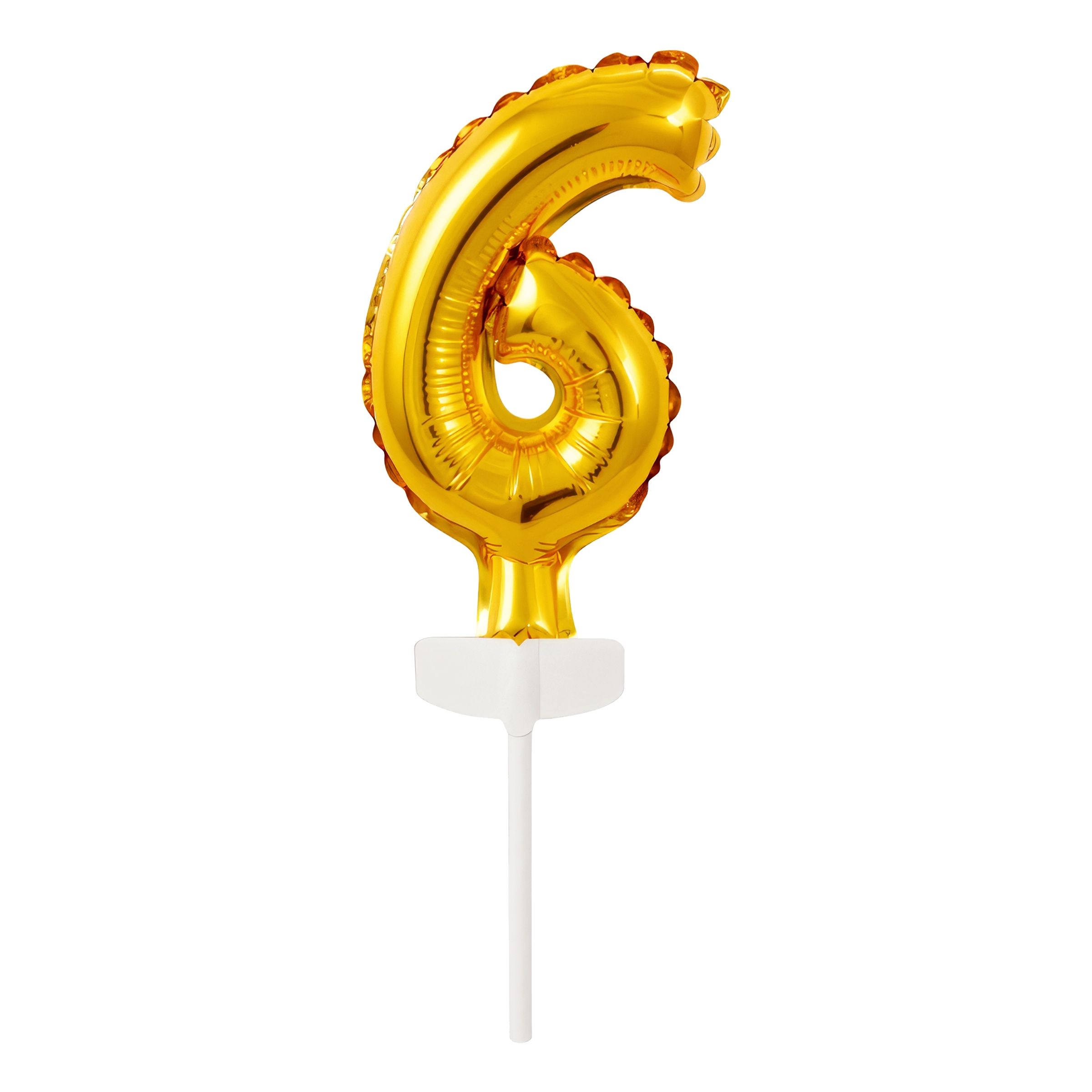 Läs mer om Tårtdekoration Sifferballong Mini Guld - Siffra 6
