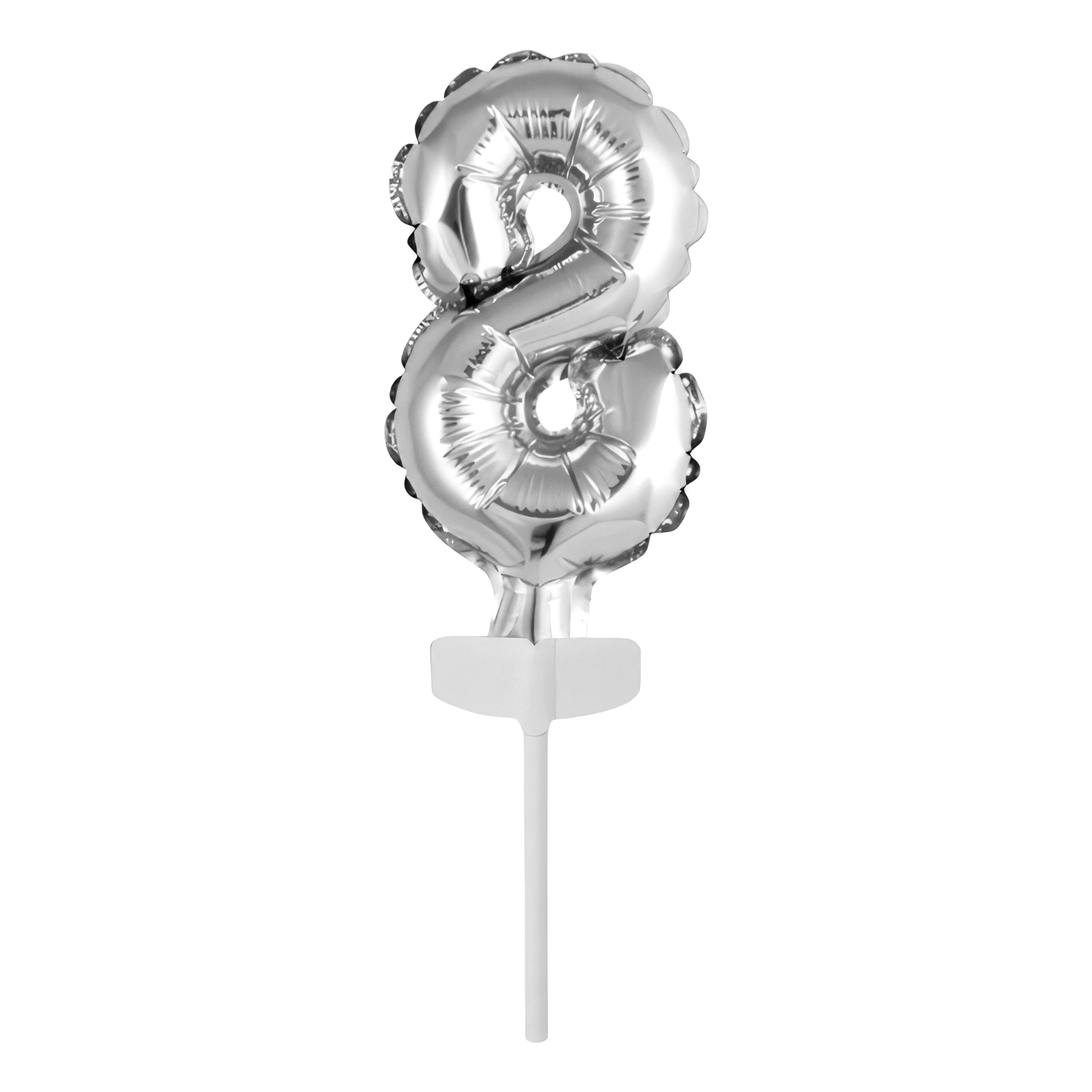 Läs mer om Tårtdekoration Sifferballong Mini Silver - Siffra 8