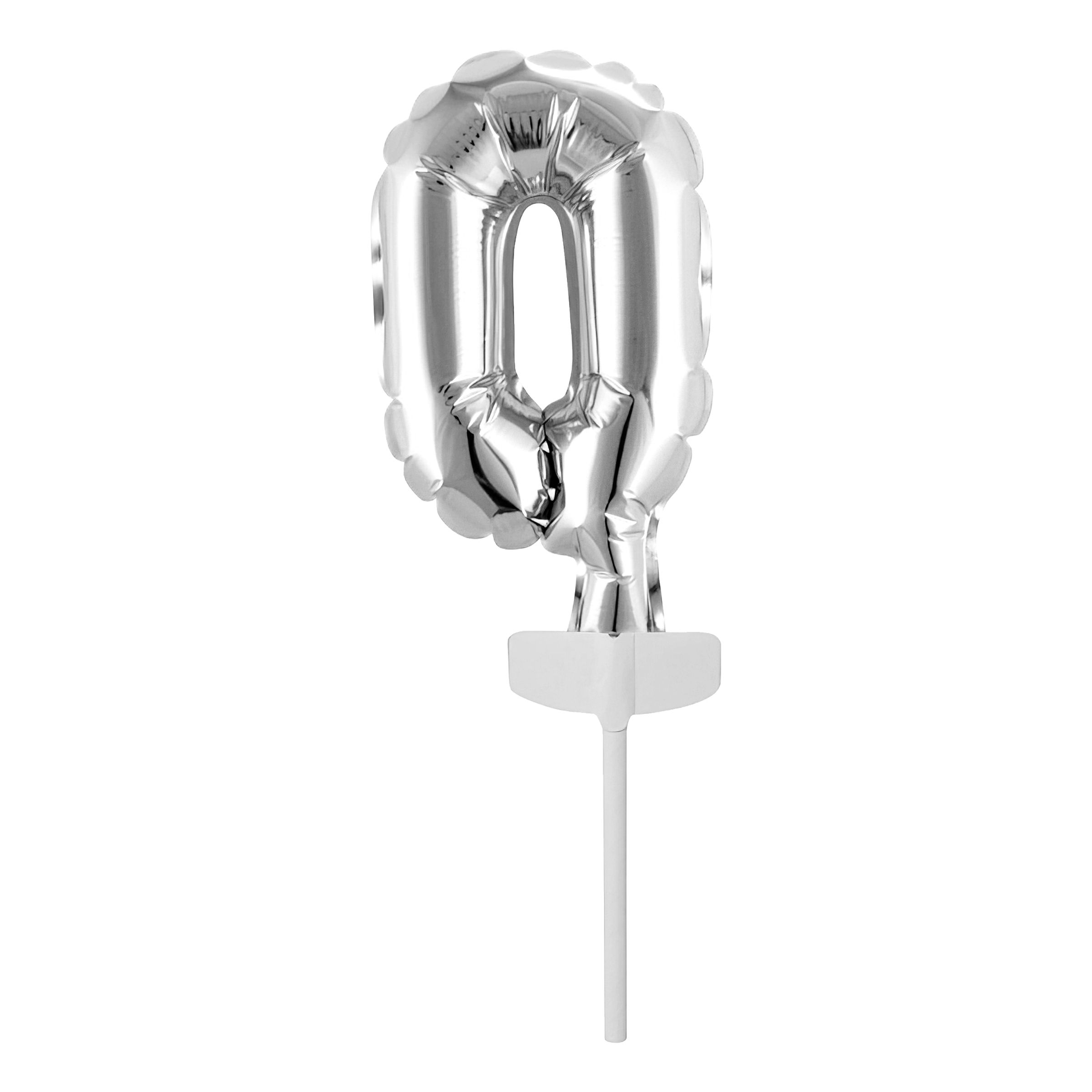 Läs mer om Tårtdekoration Sifferballong Mini Silver - Siffra 0