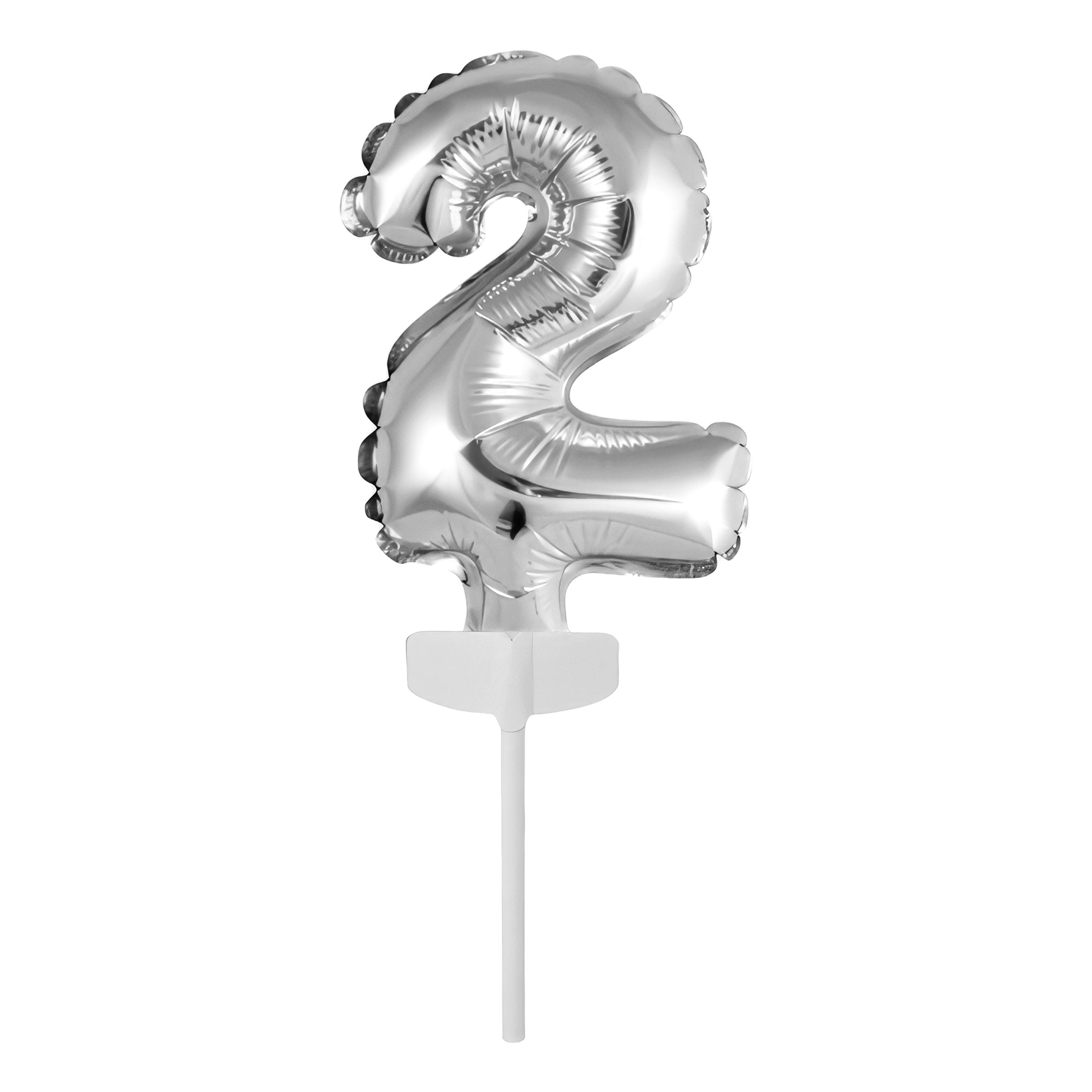 Läs mer om Tårtdekoration Sifferballong Mini Silver - Siffra 2