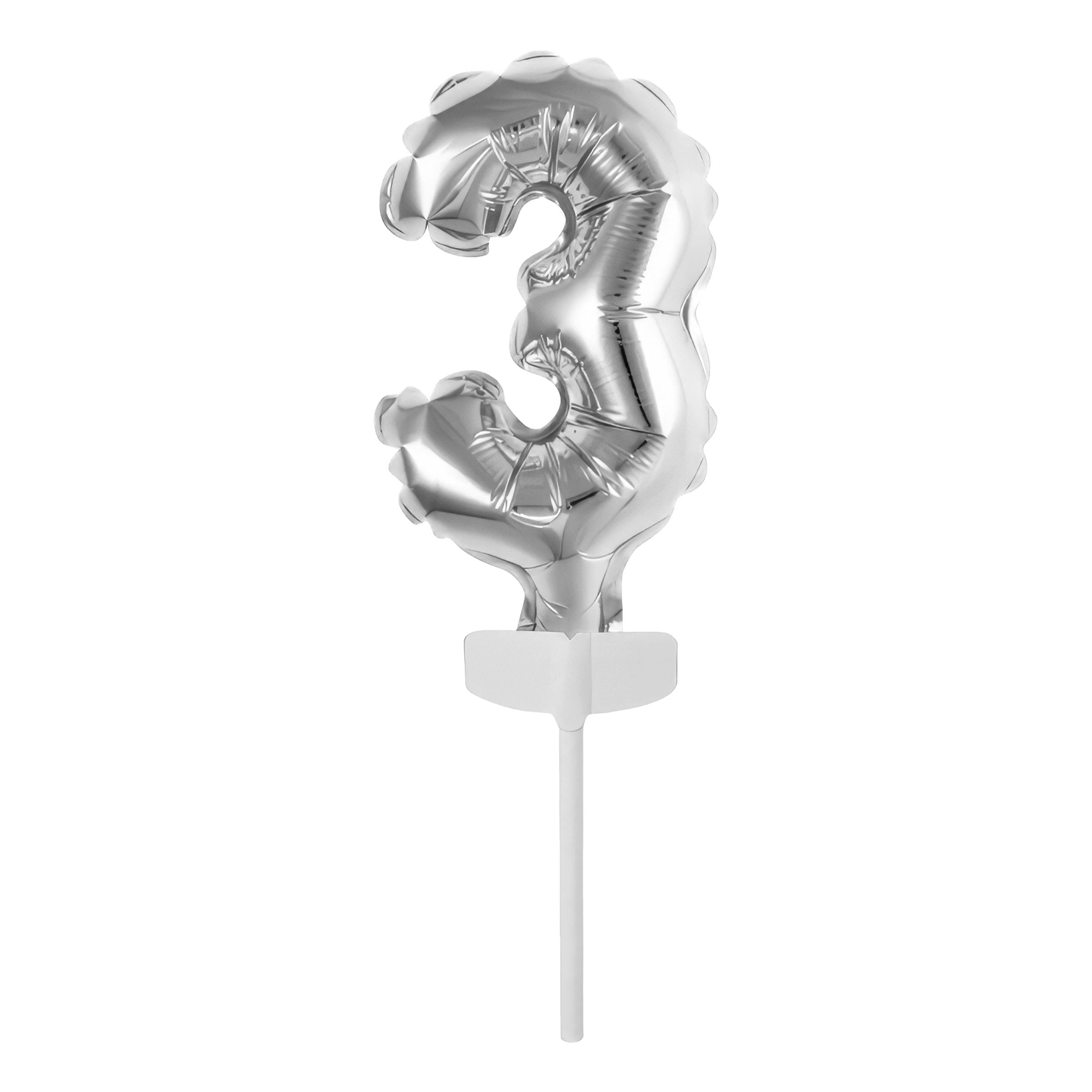 Läs mer om Tårtdekoration Sifferballong Mini Silver - Siffra 3